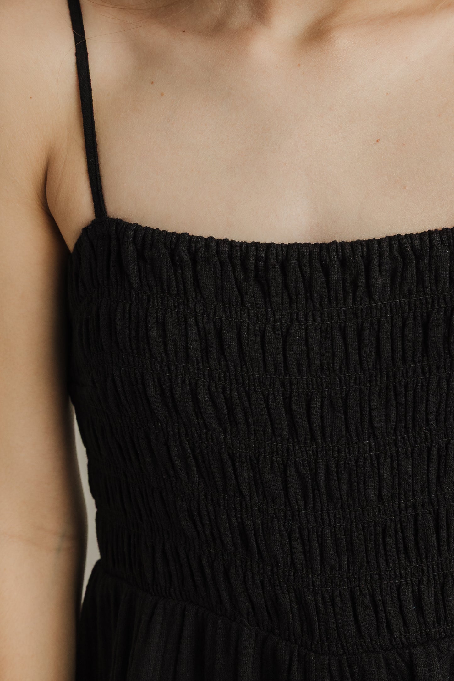 Black Smocked Gauze Jumpsuit (100% Cotton)