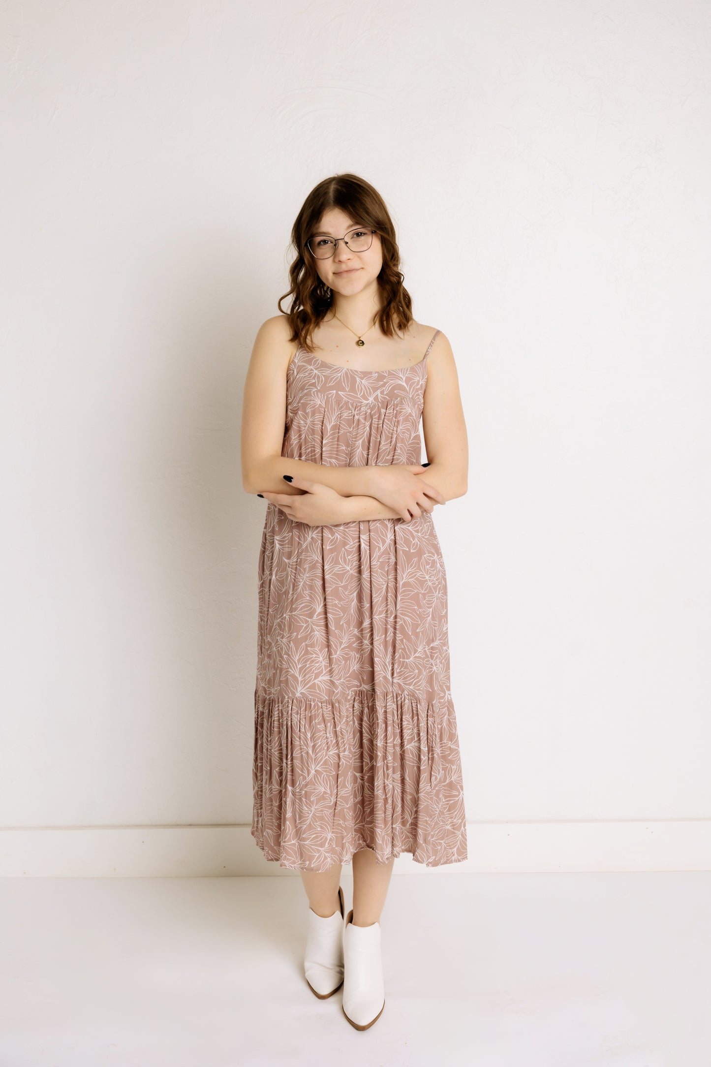 Leaf Print Dress in Mauve