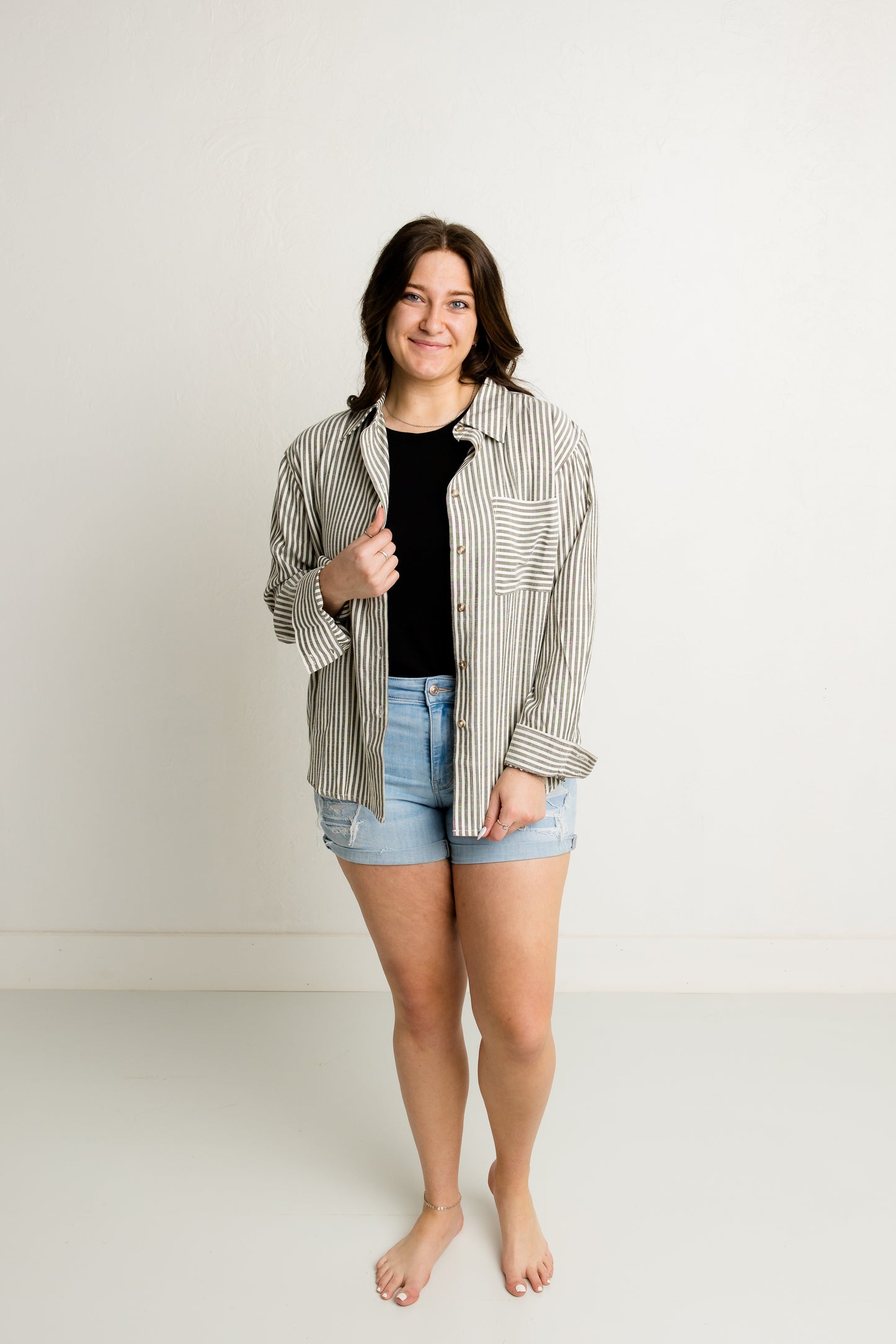 Grey Striped Button Down Shirt