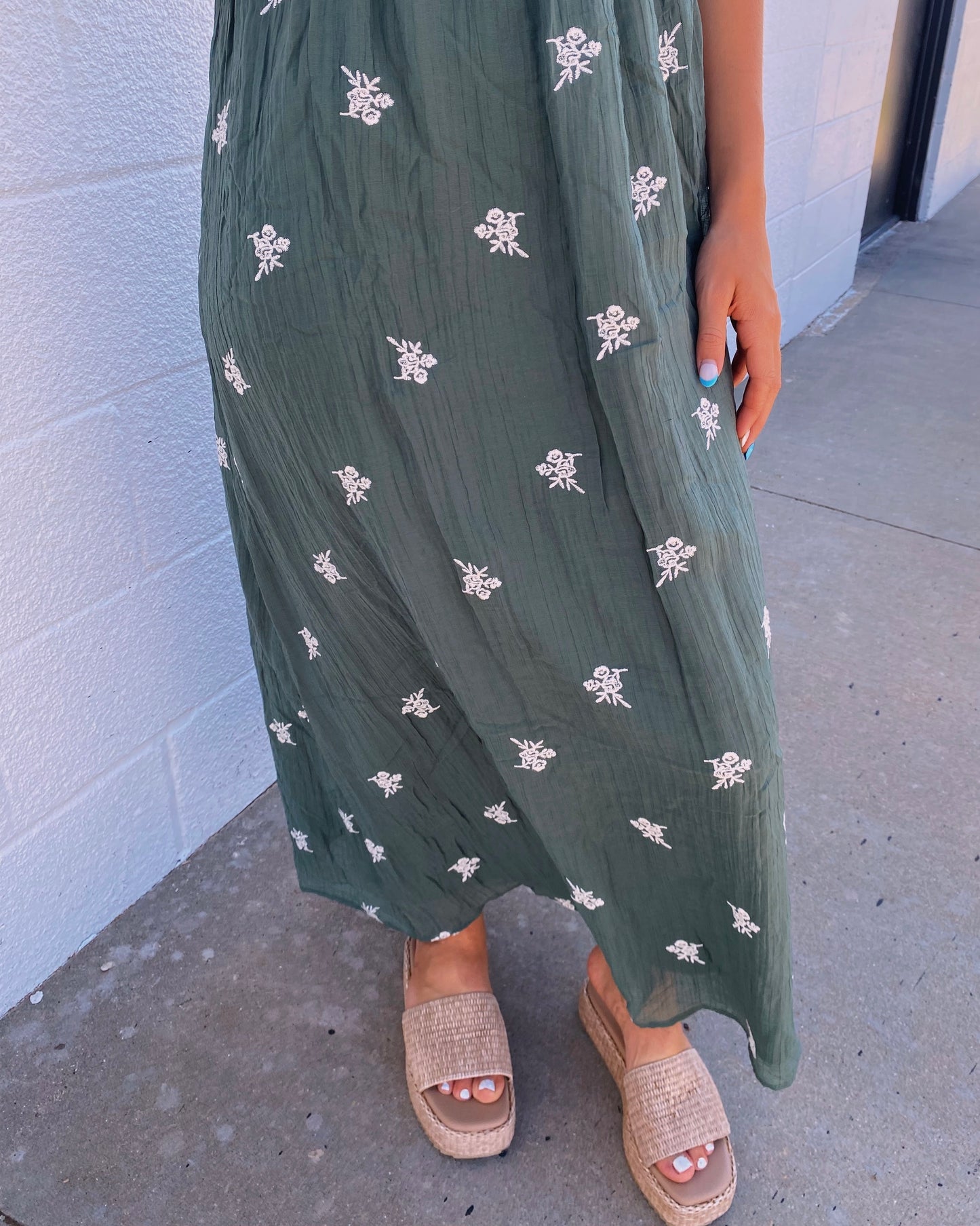 Green Floral Embroidered Dress