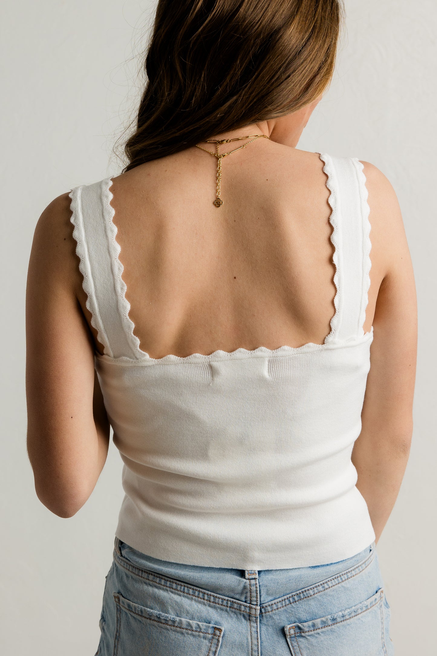 Scalloped Tank in White