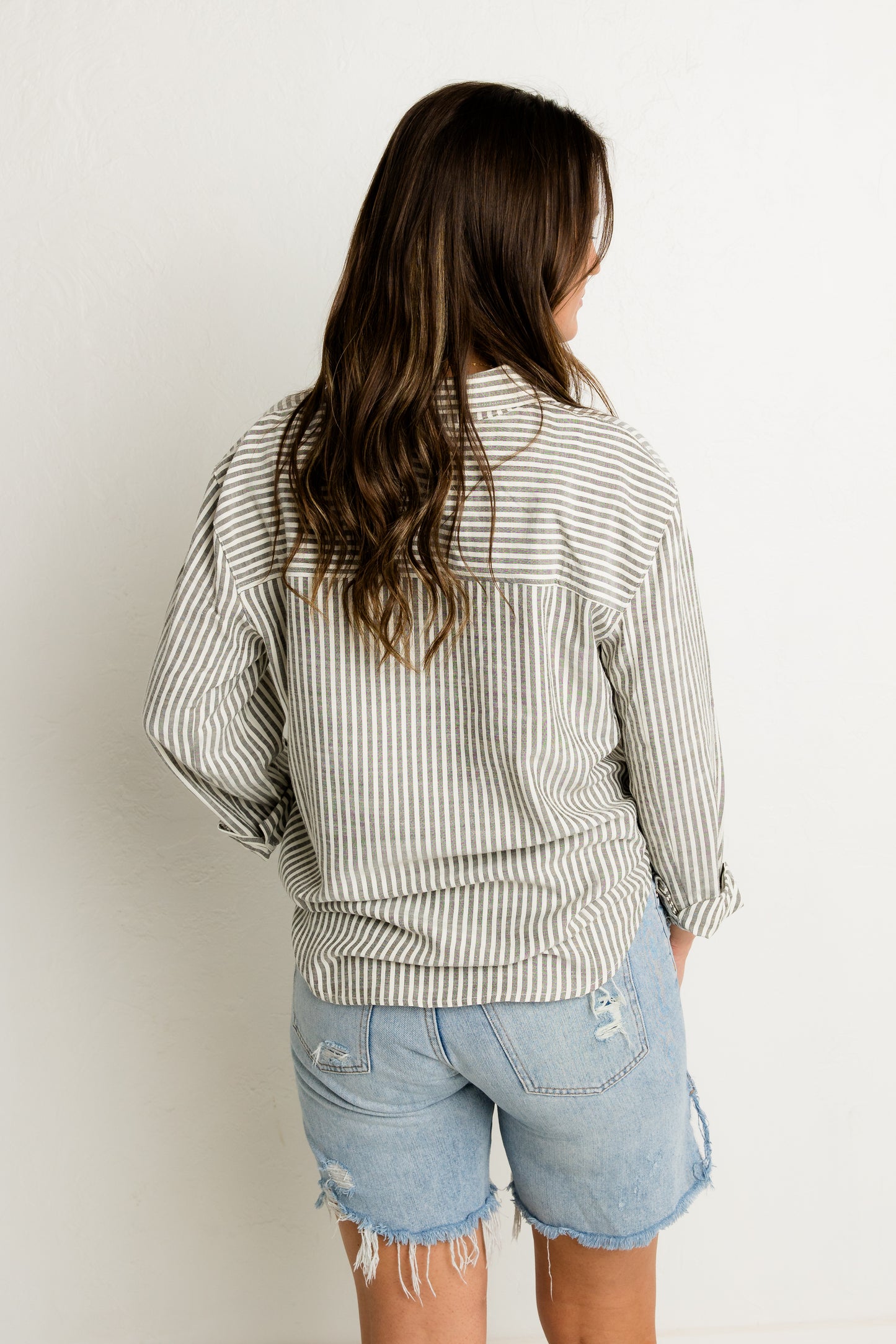 Grey Striped Button Down Shirt