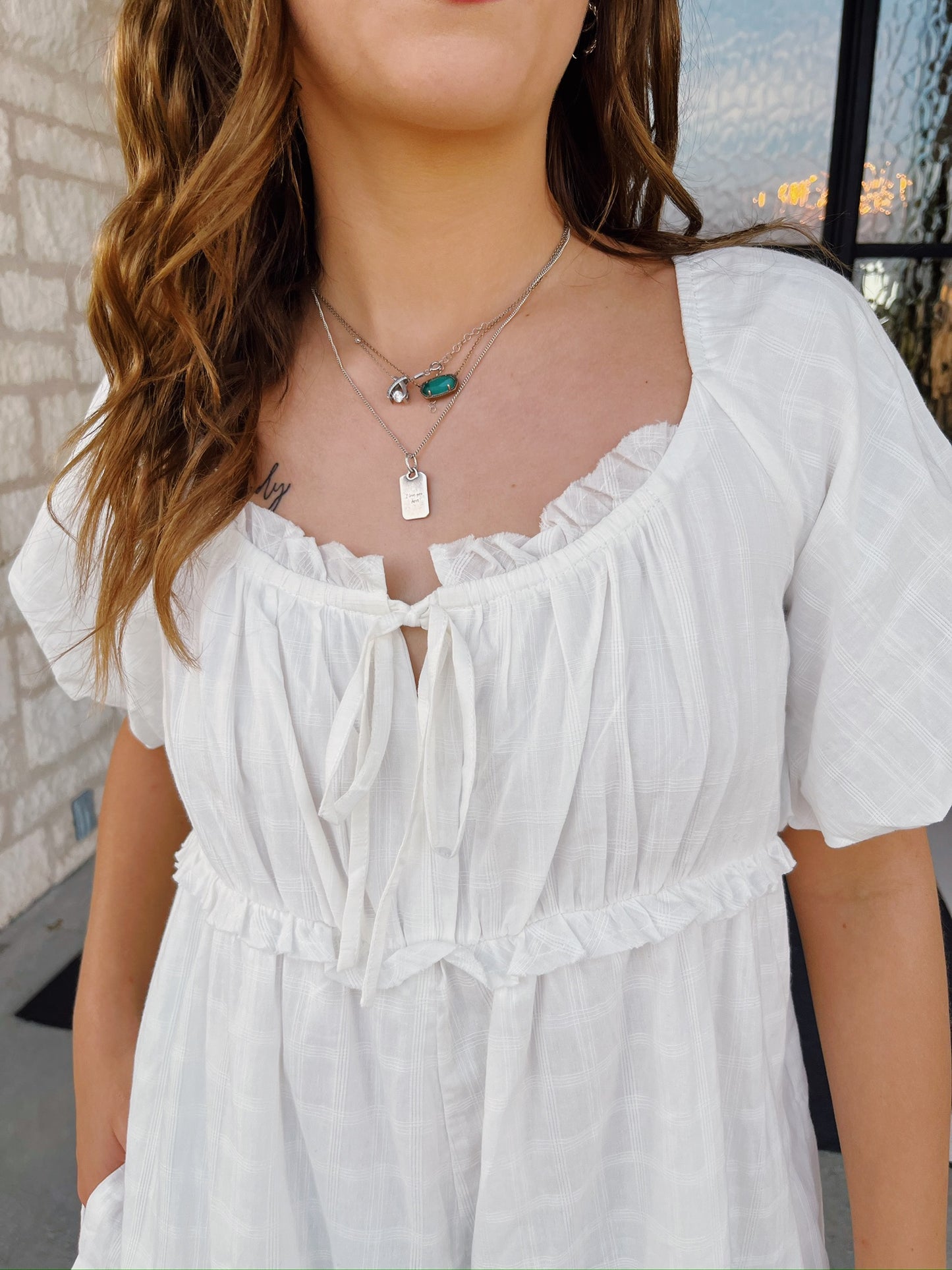 White Gingham Textured Romper (100% Cotton)