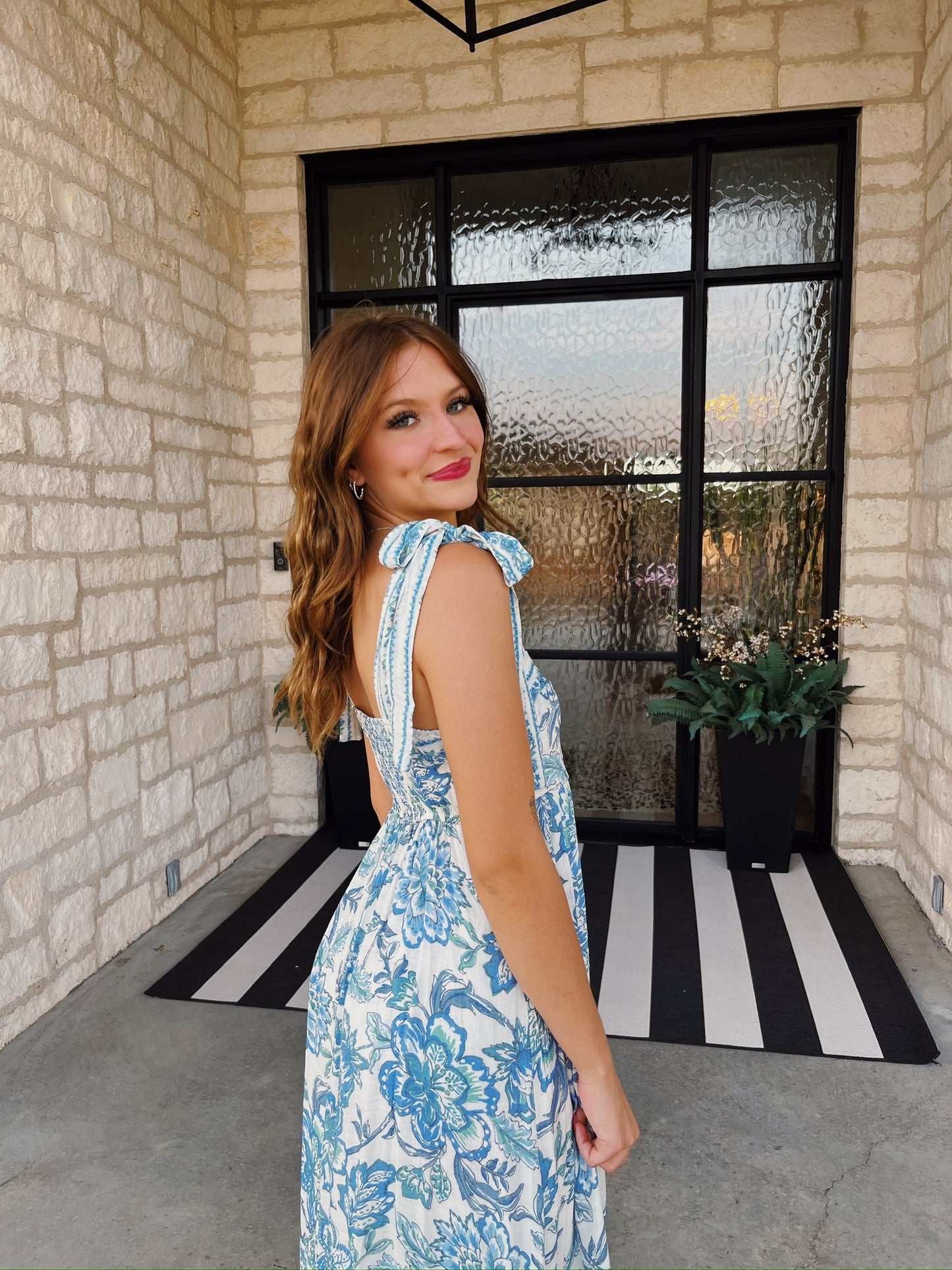 Blue Floral Border Trim Dress