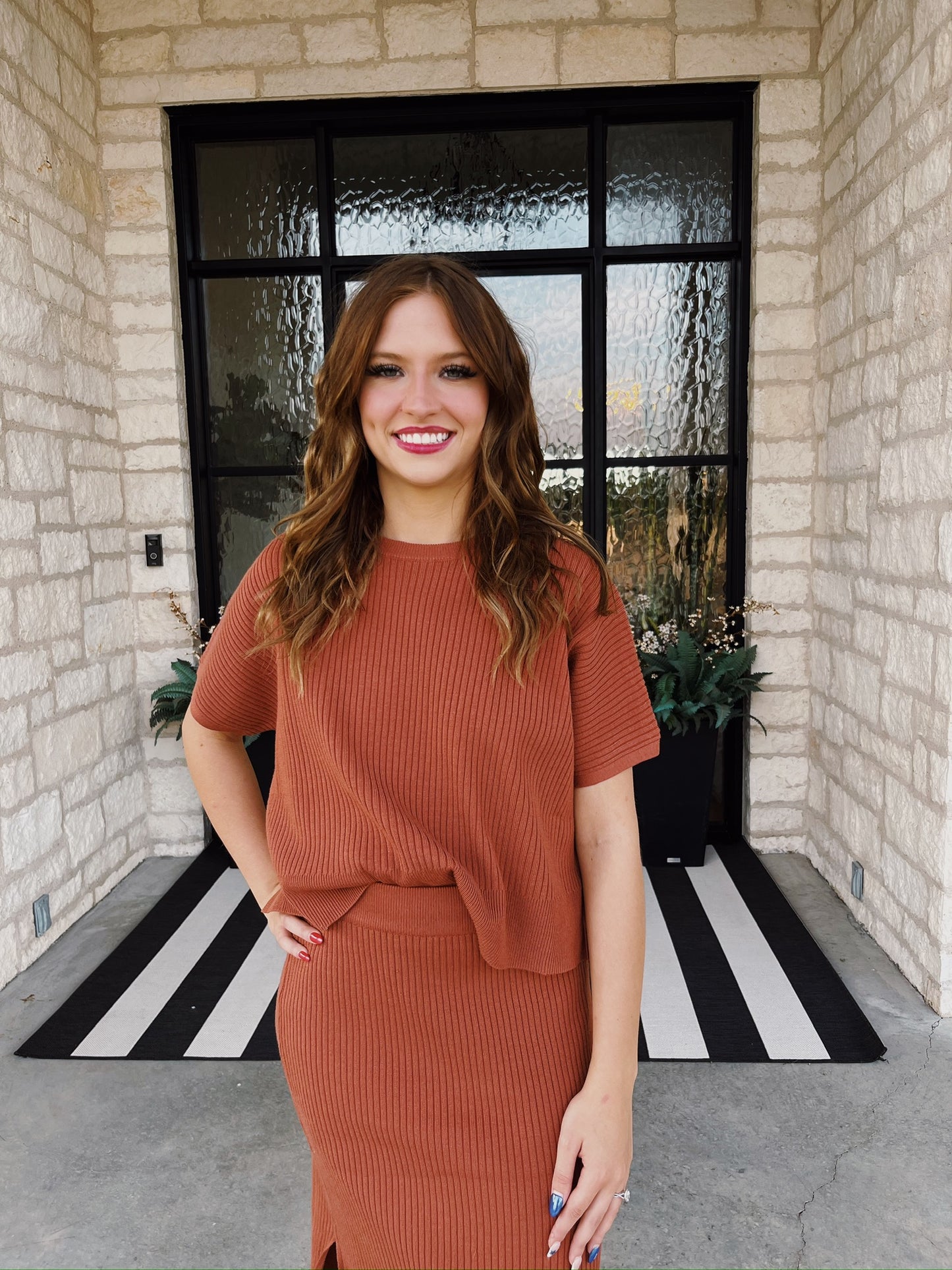 Rust Ribbed Sweater Set