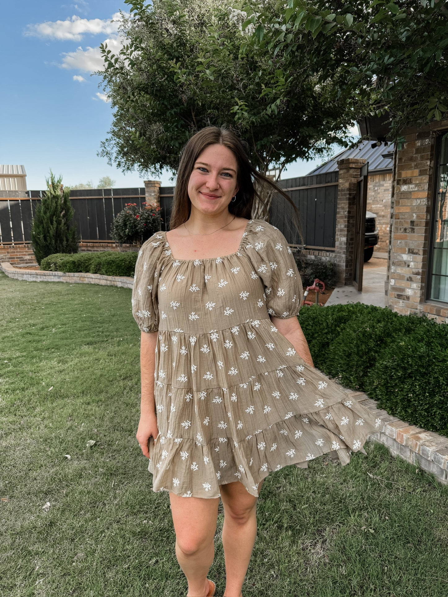Latte Floral Embroidered Dress