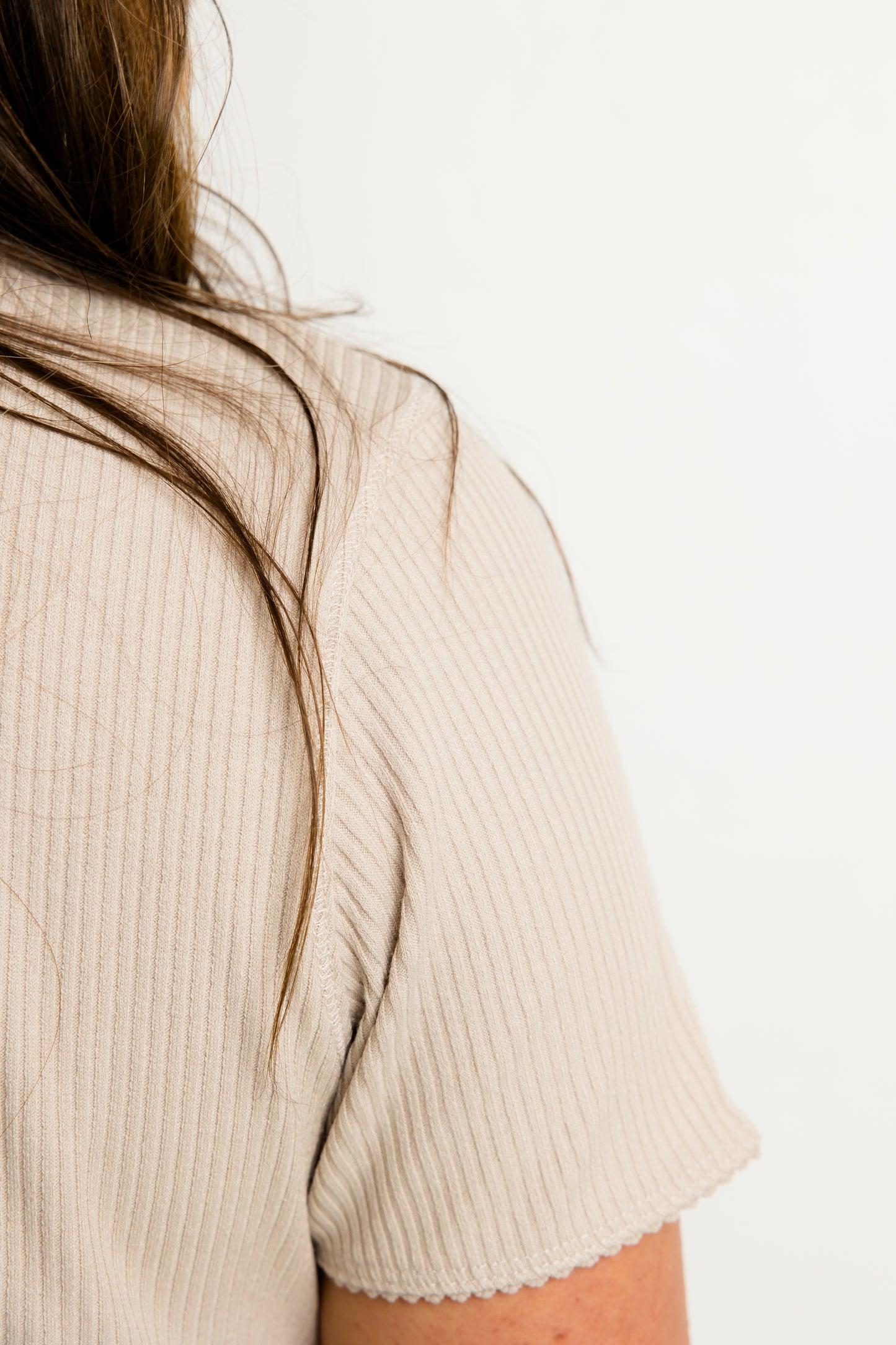 Ribbed Button Up Top in Shell