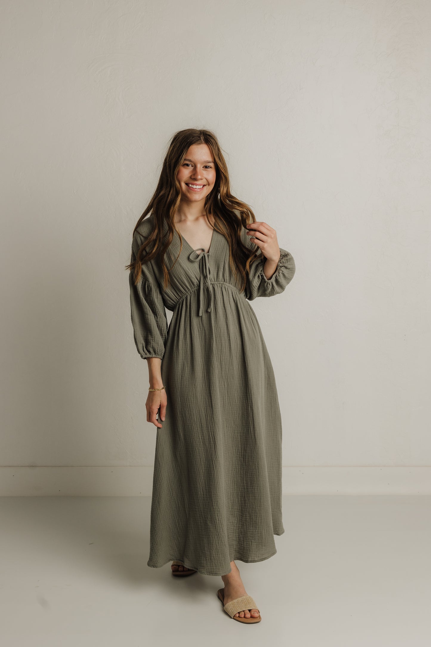 Sage Gauze Maxi Dress (100% Cotton)