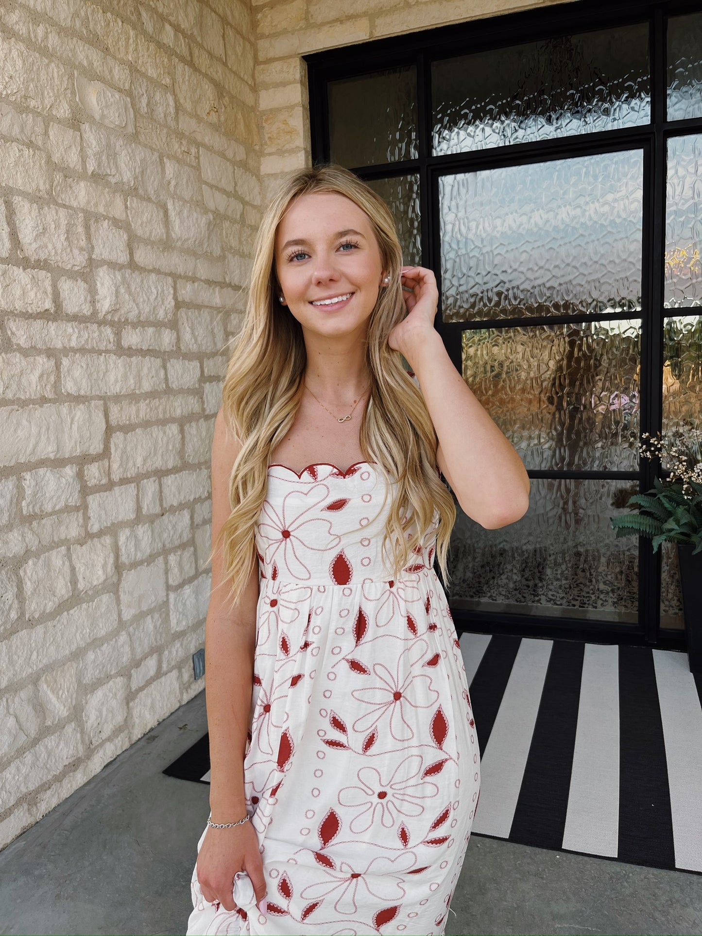 Red Floral Embroidered Dress