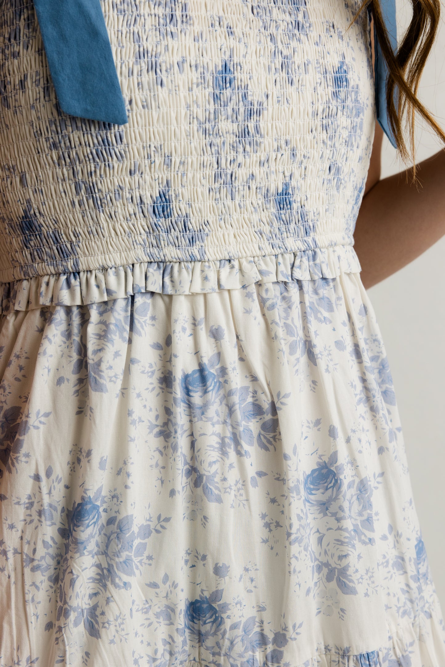 Cream/Blue Floral Maxi Dress