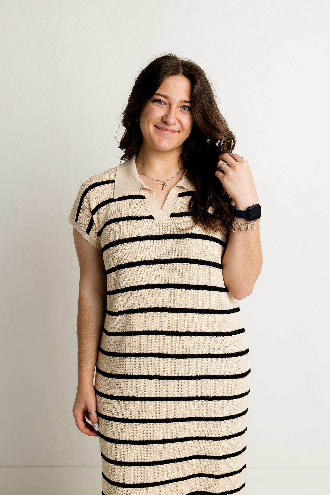Taupe/Black Striped Dress