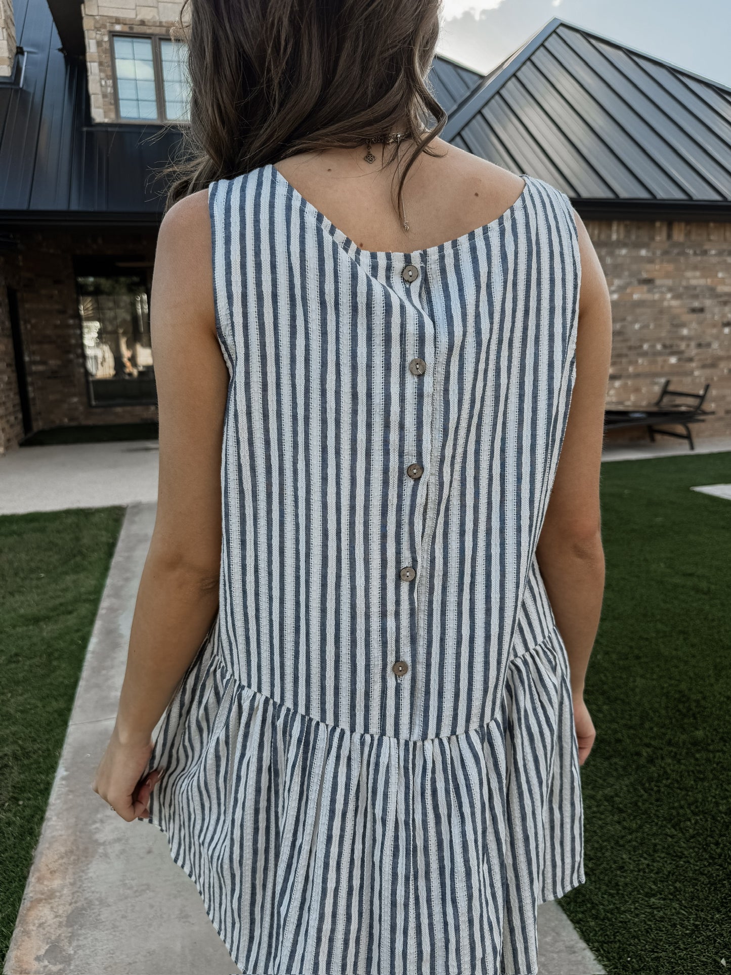 Navy Striped Mini Dress (100% Cotton)
