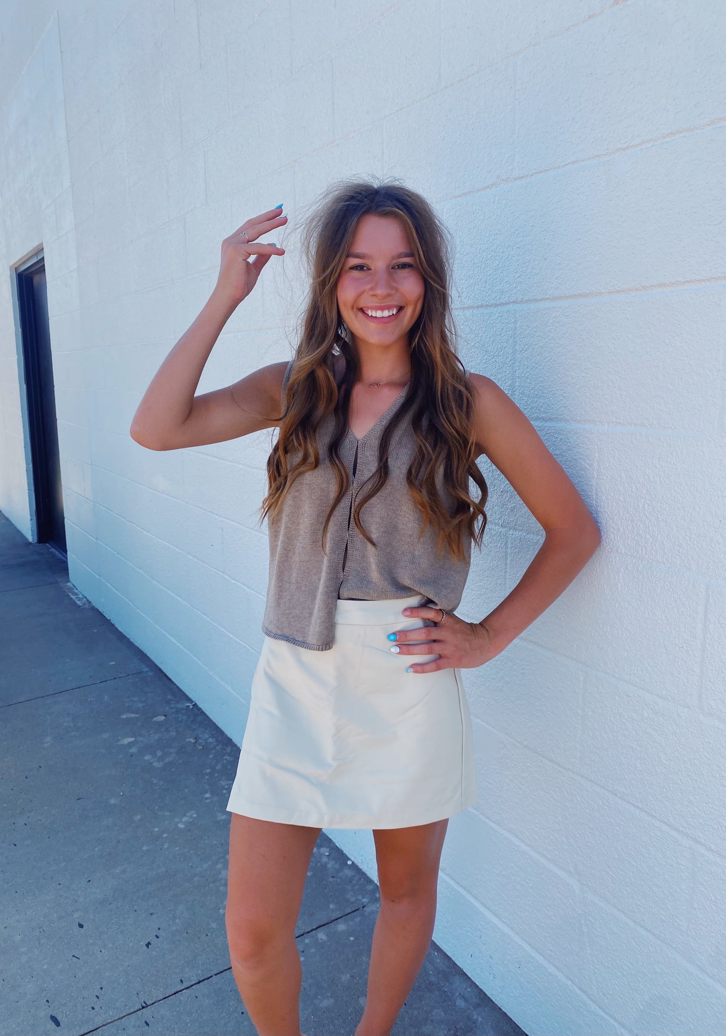 Leather Skort in Ecru