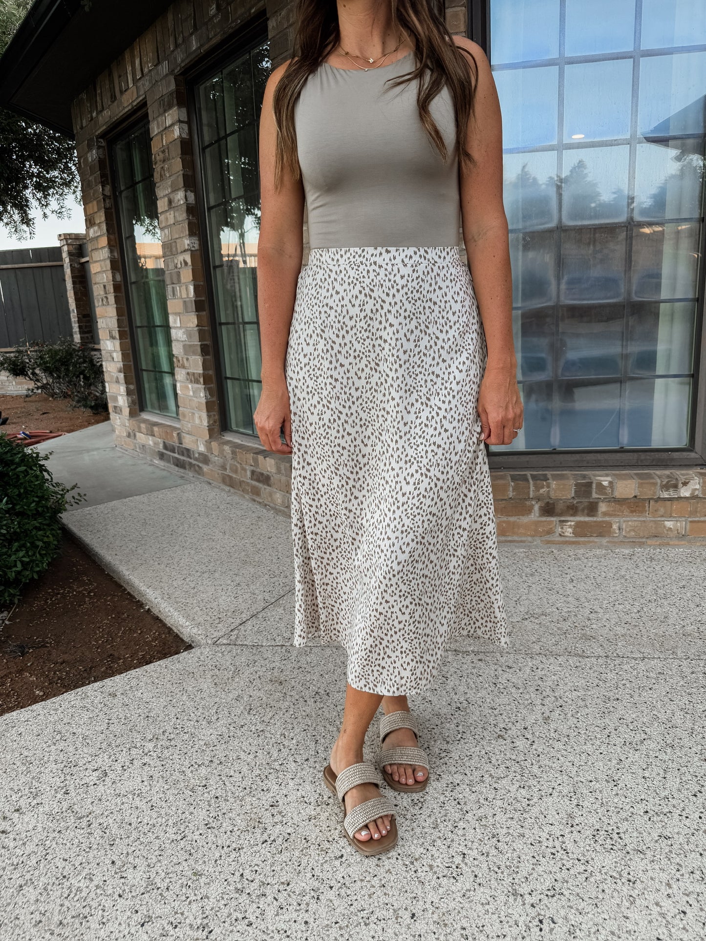 Cream/Mocha Leopard Midi Skirt
