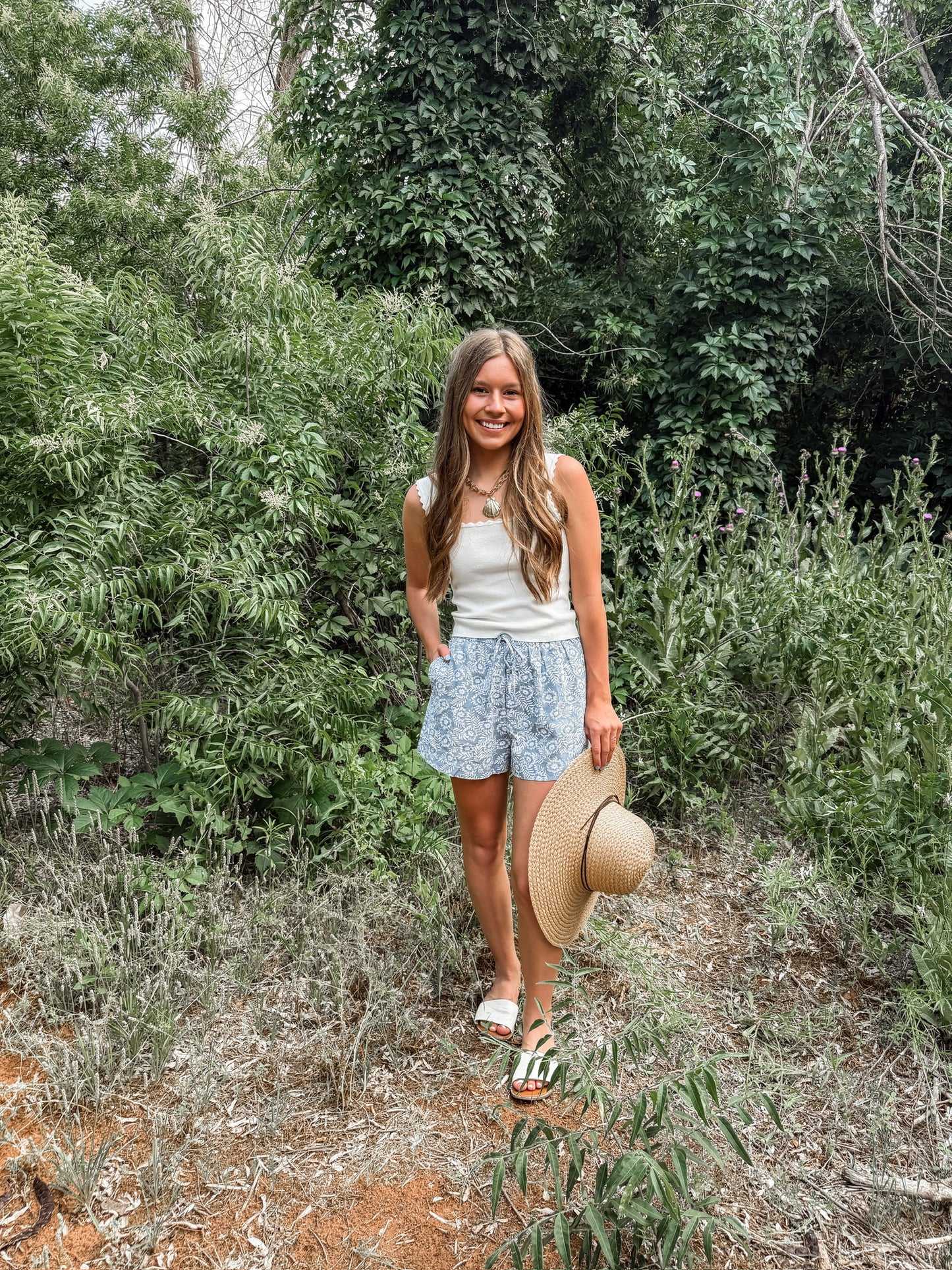 Blue Floral Drawstring Shorts (100% Cotton)