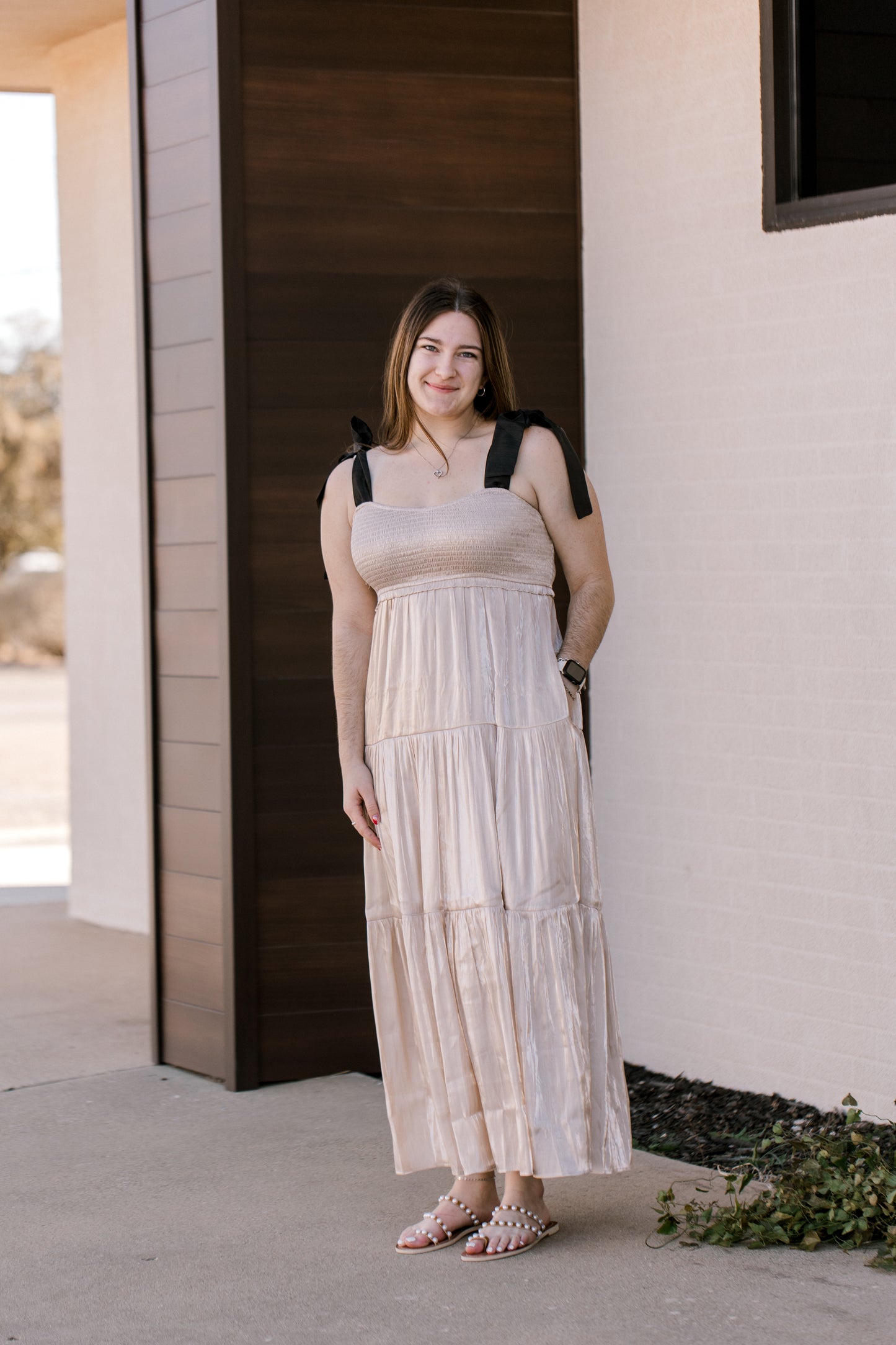 Champagne Satin Maxi Dress