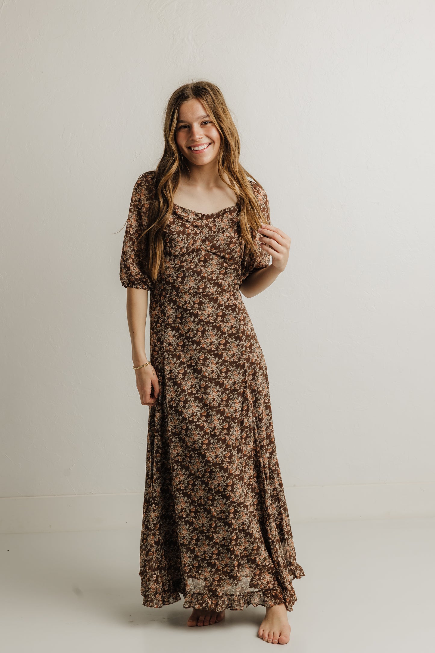Brown Floral Sweetheart Maxi