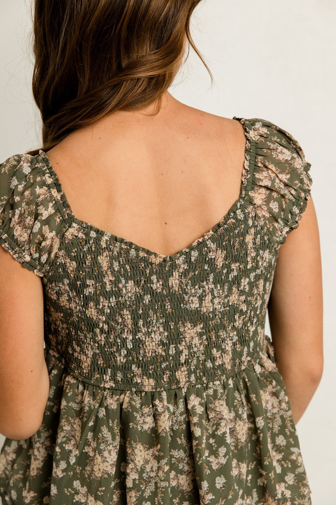 Layered Floral Dress in Green