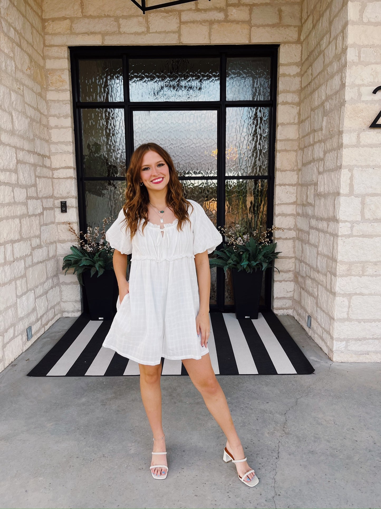 White Gingham Textured Romper (100% Cotton)