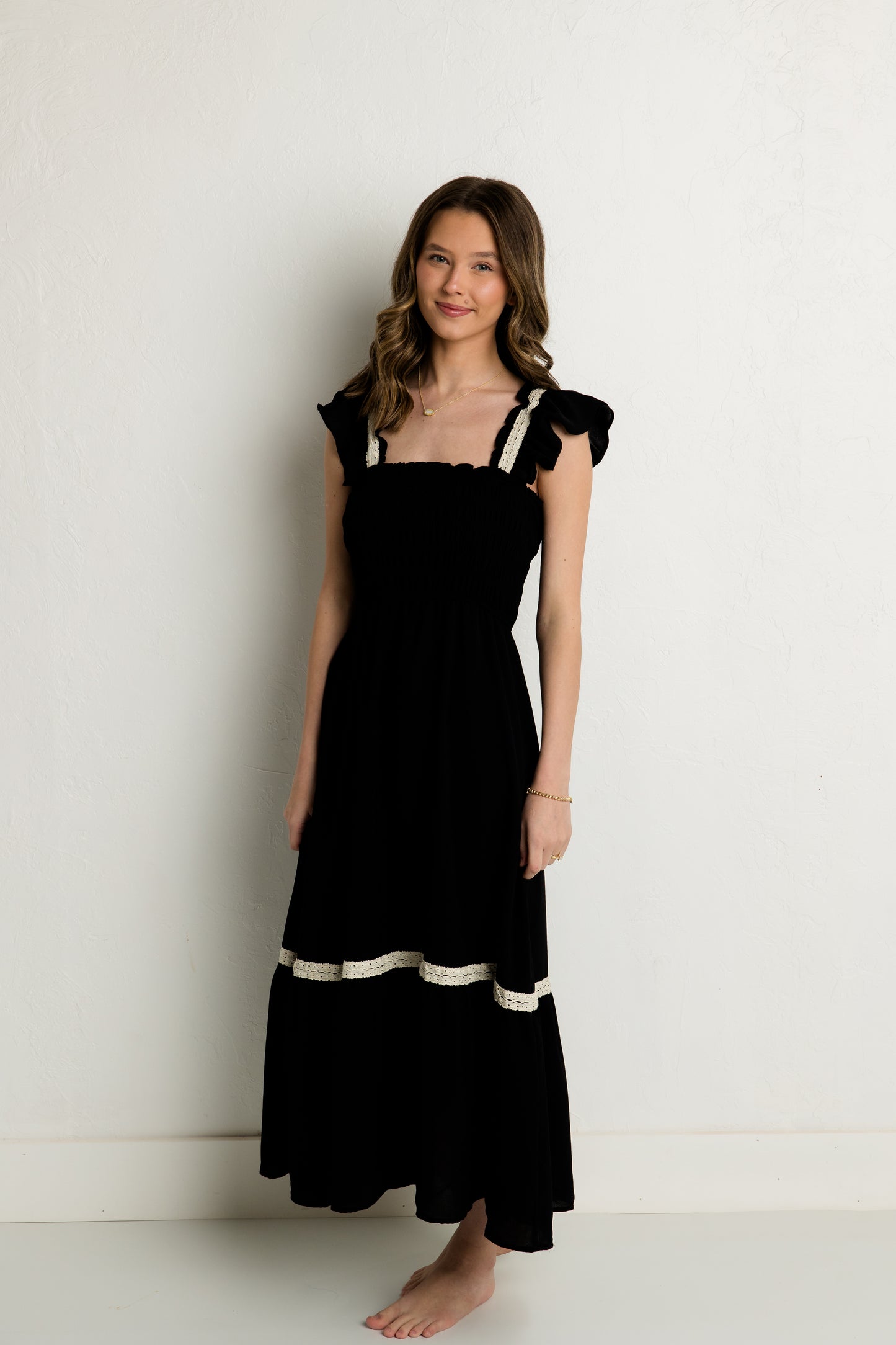 Contrast Ruffle Midi Dress