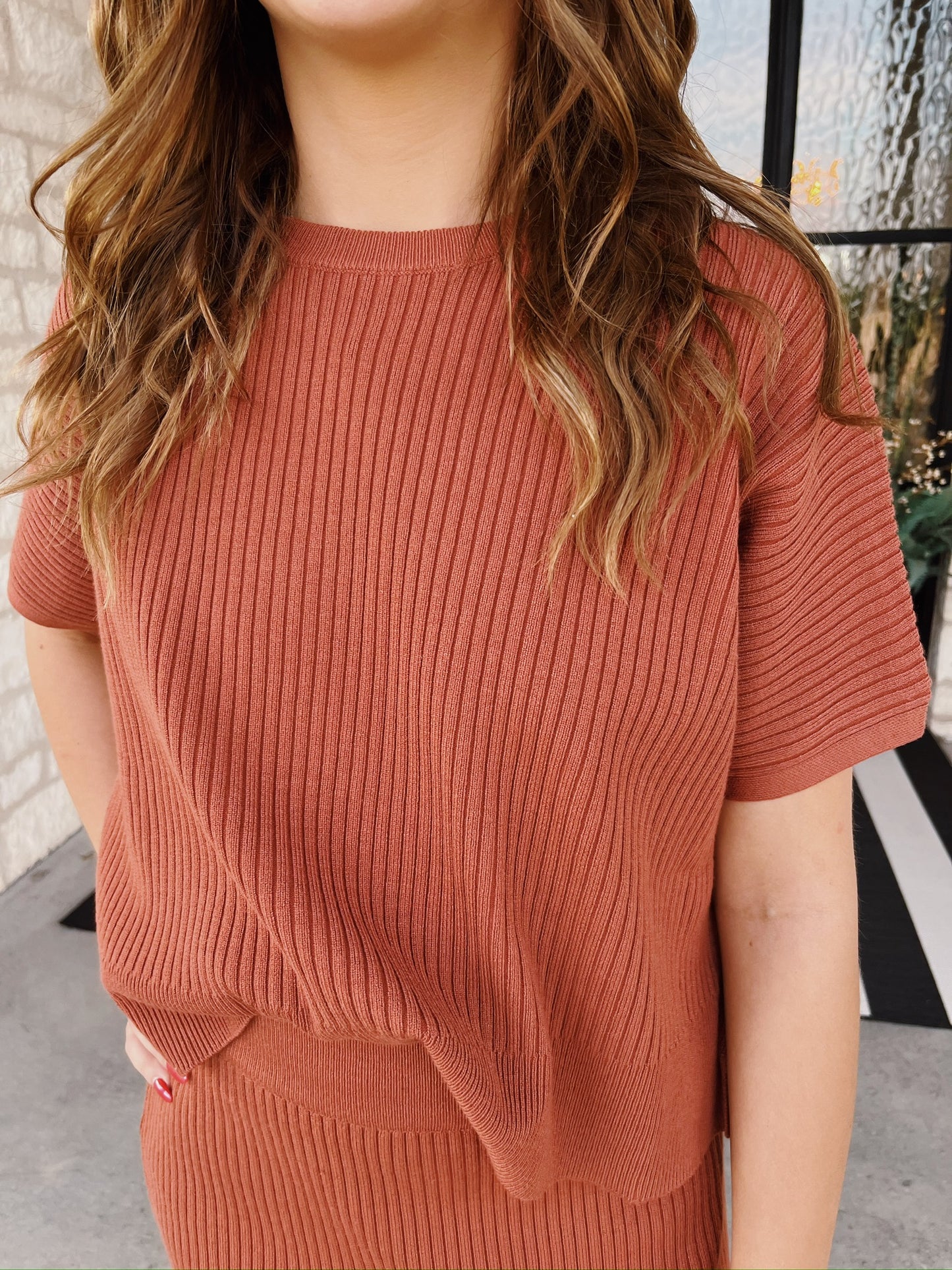 Rust Ribbed Sweater Set