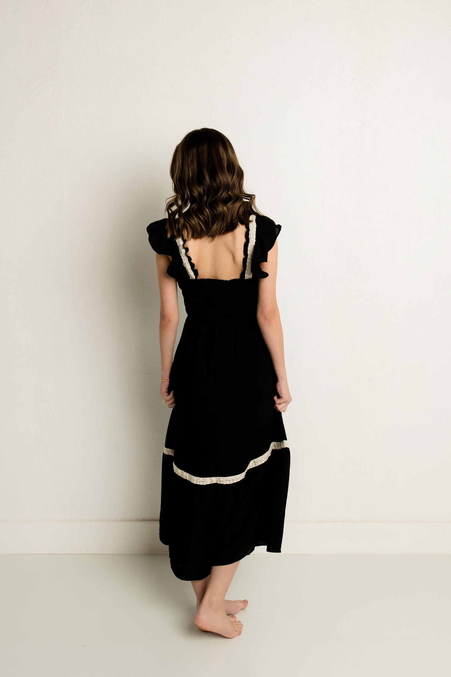 Contrast Ruffle Midi Dress