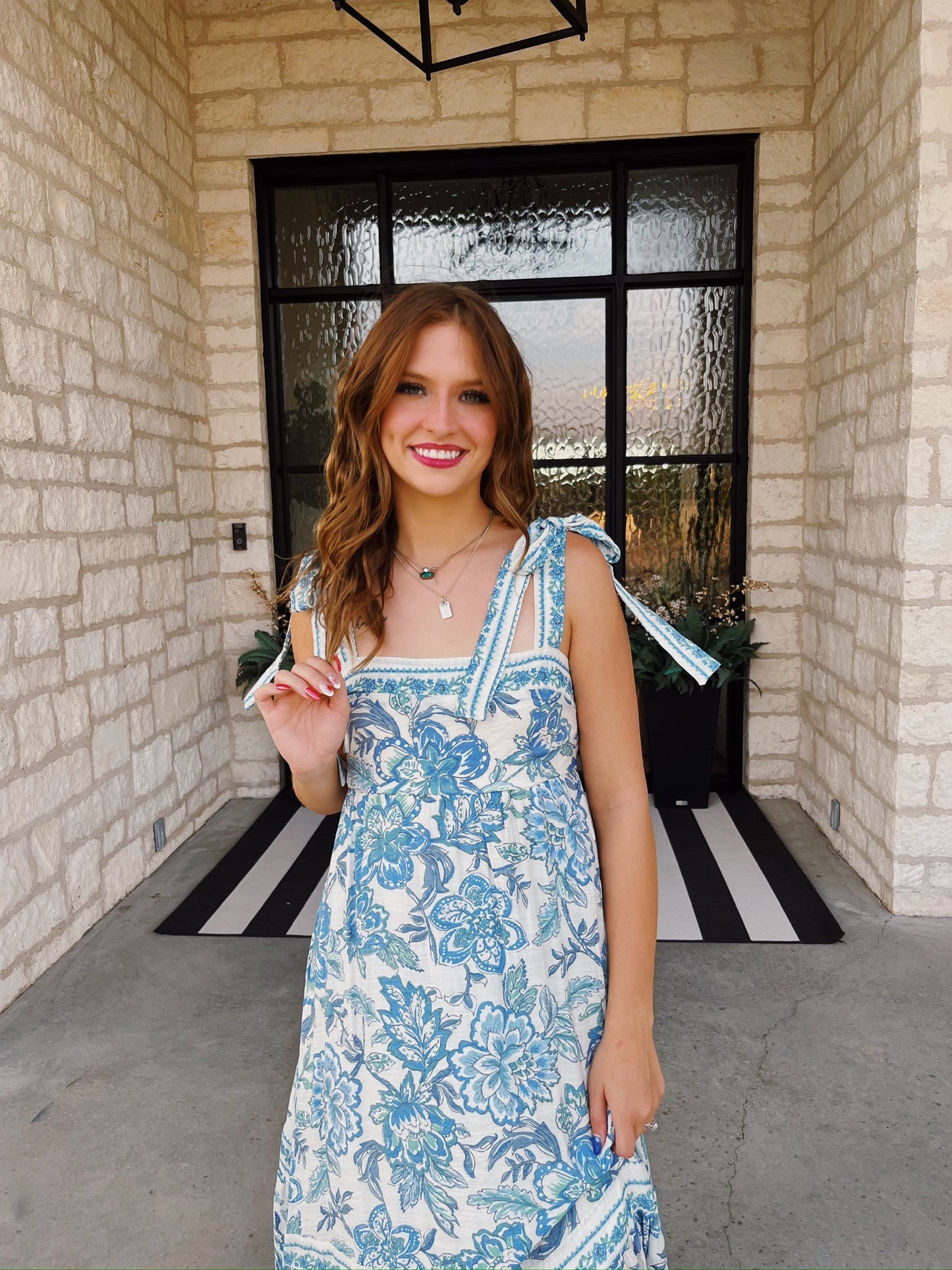 Blue Floral Border Trim Dress