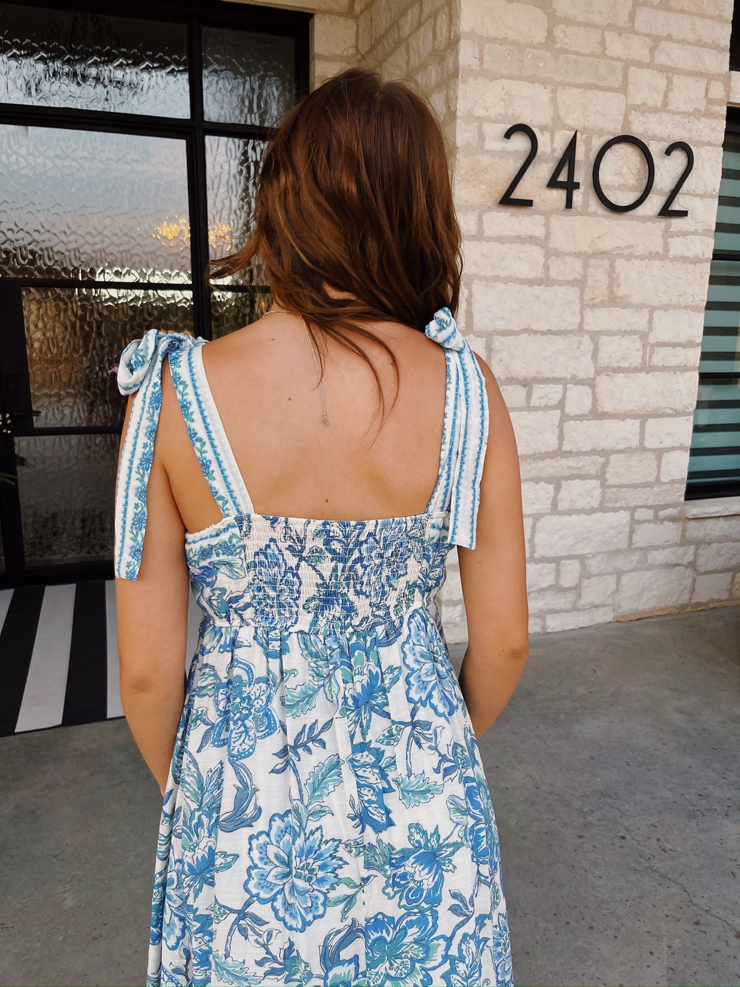 Blue Floral Border Trim Dress