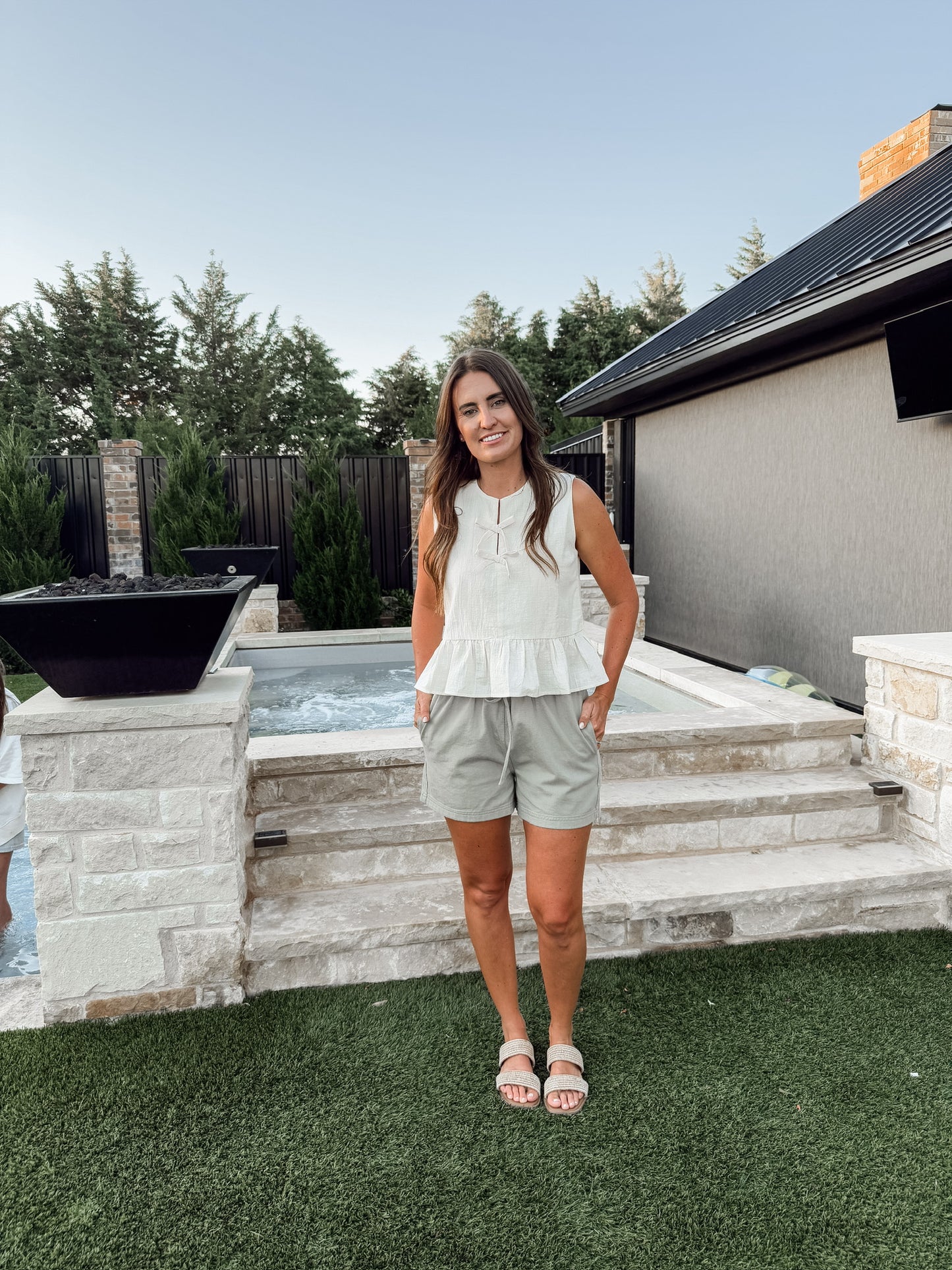 Sage Green Drawstring Shorts (100% Cotton)