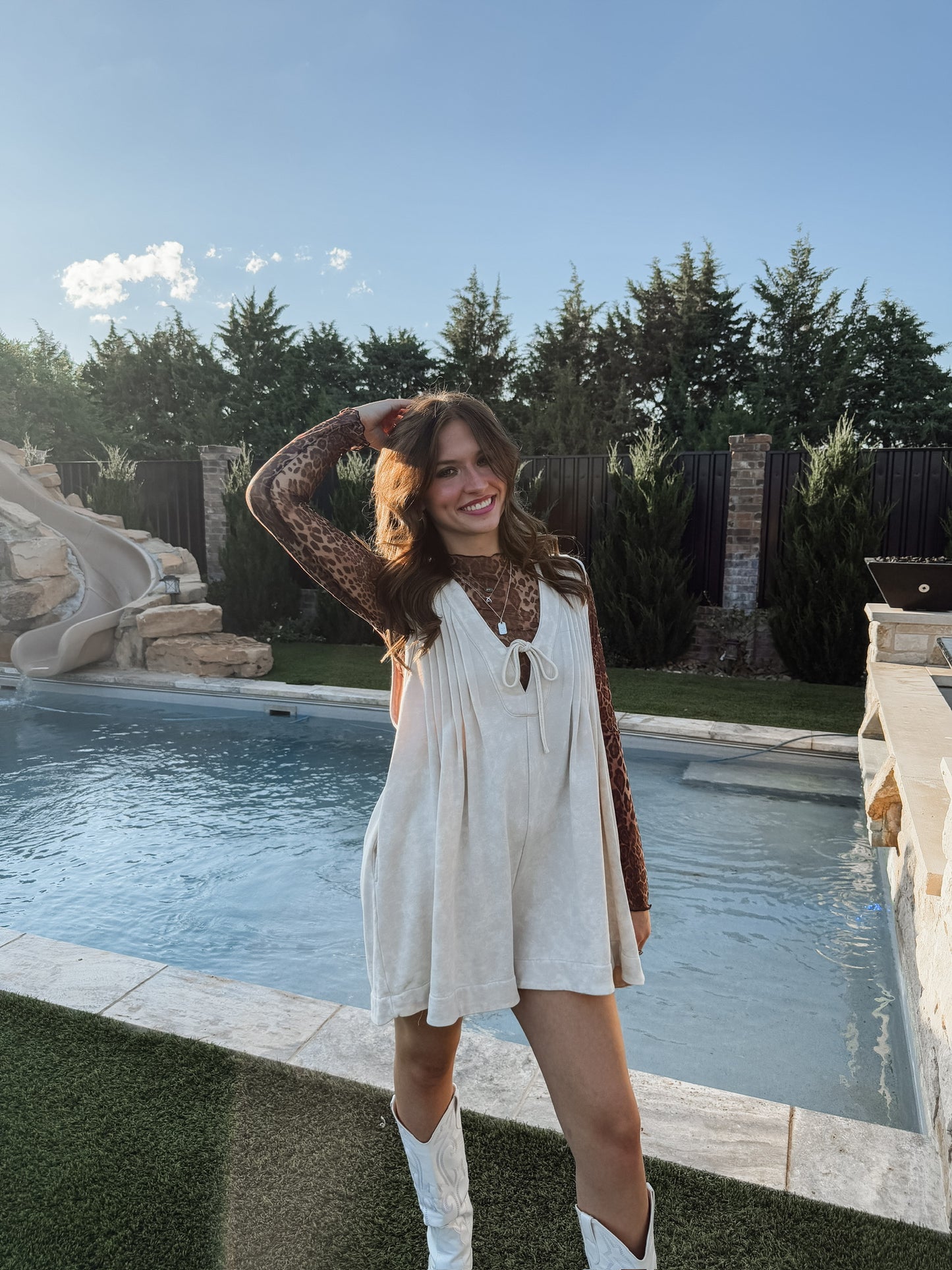 French Terry Romper in Cream