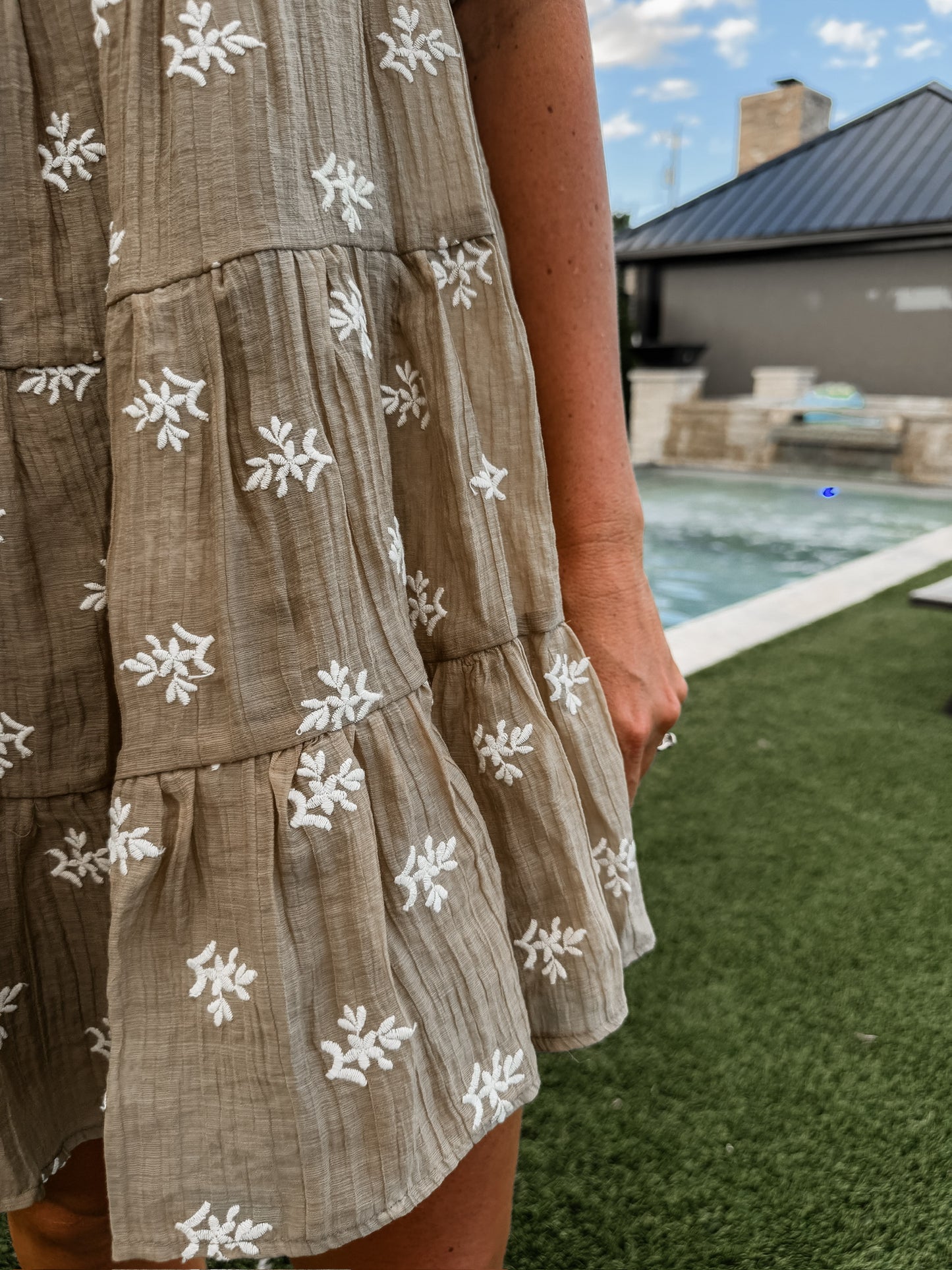 Latte Floral Embroidered Dress