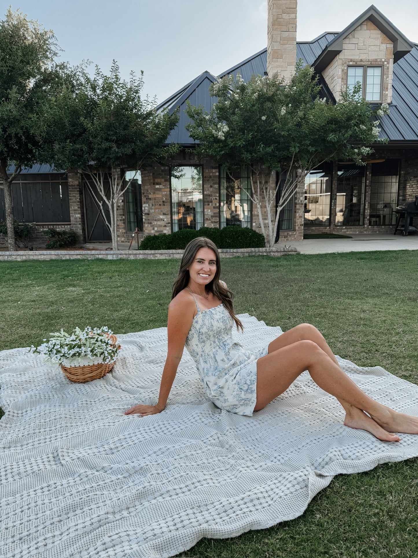 Blue Floral Gauze Romper (100% Cotton)