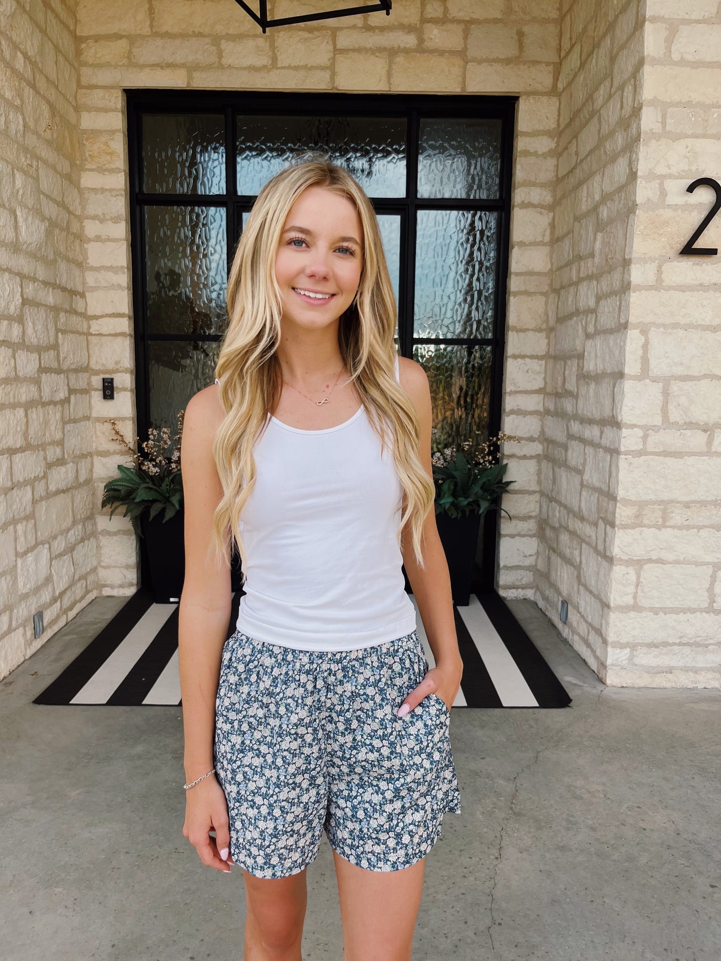 Navy Floral Shorts (100% Cotton)