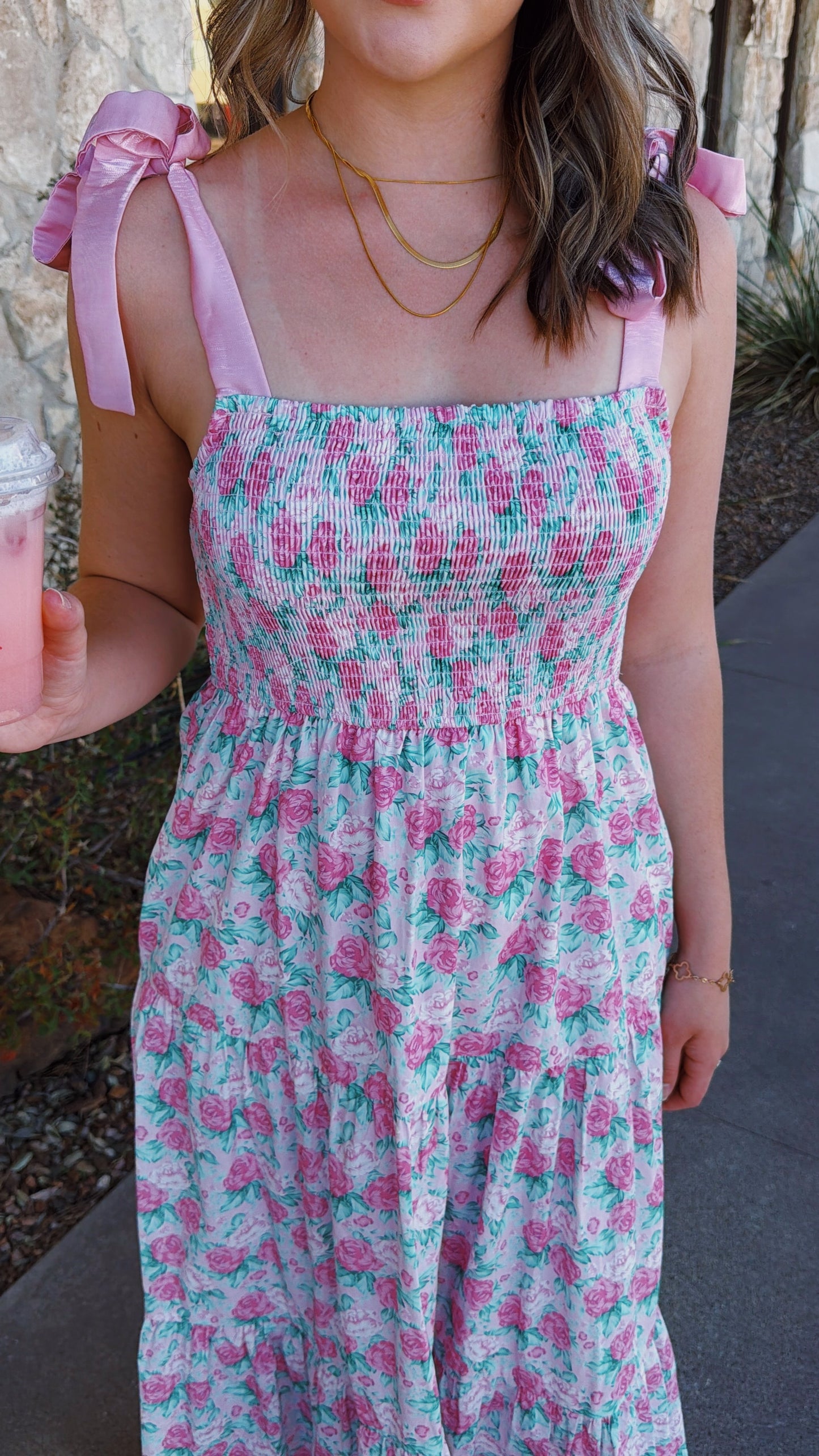 Pink Rose Maxi Dress (100% Cotton)