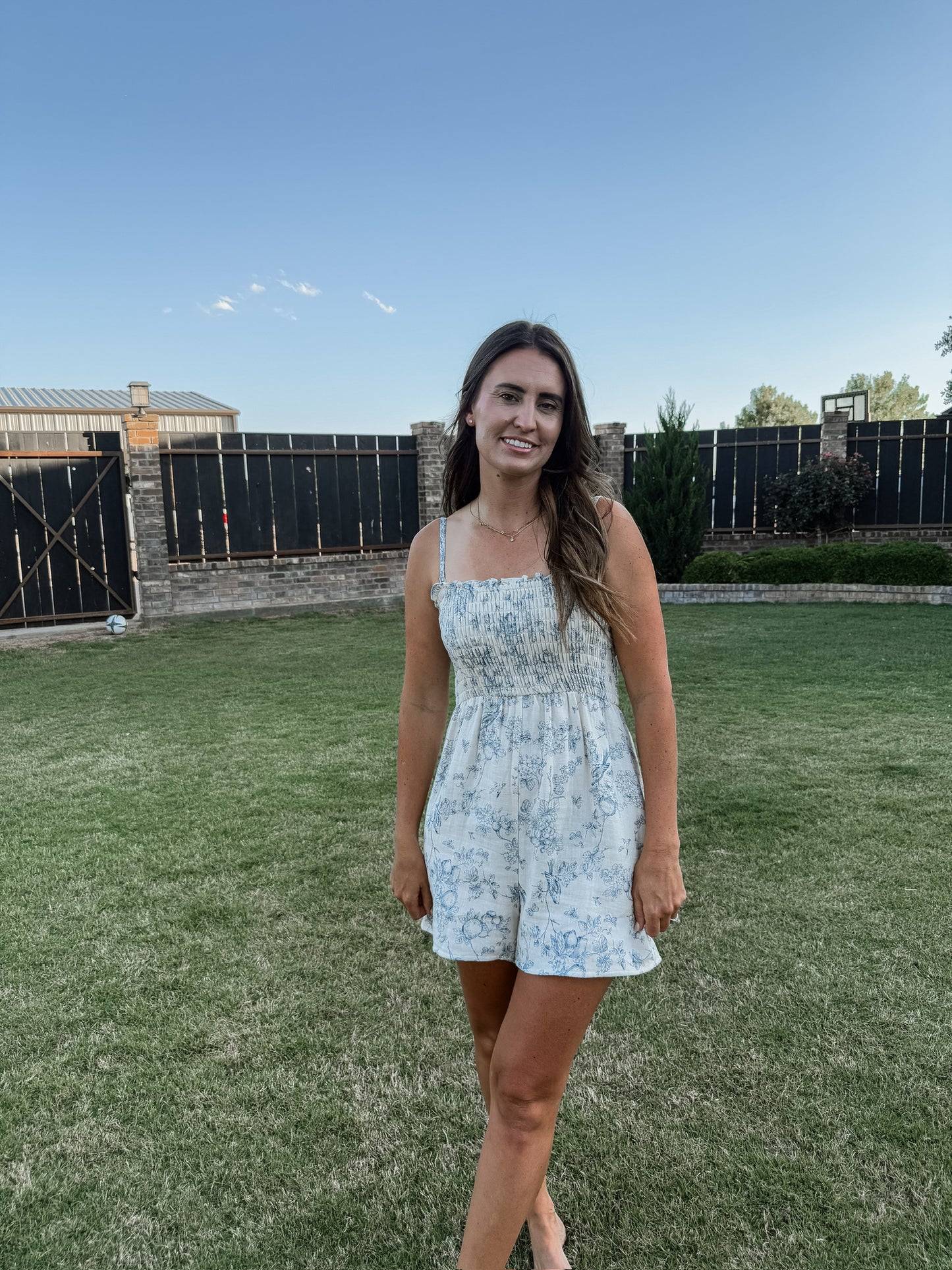 Blue Floral Gauze Romper (100% Cotton)