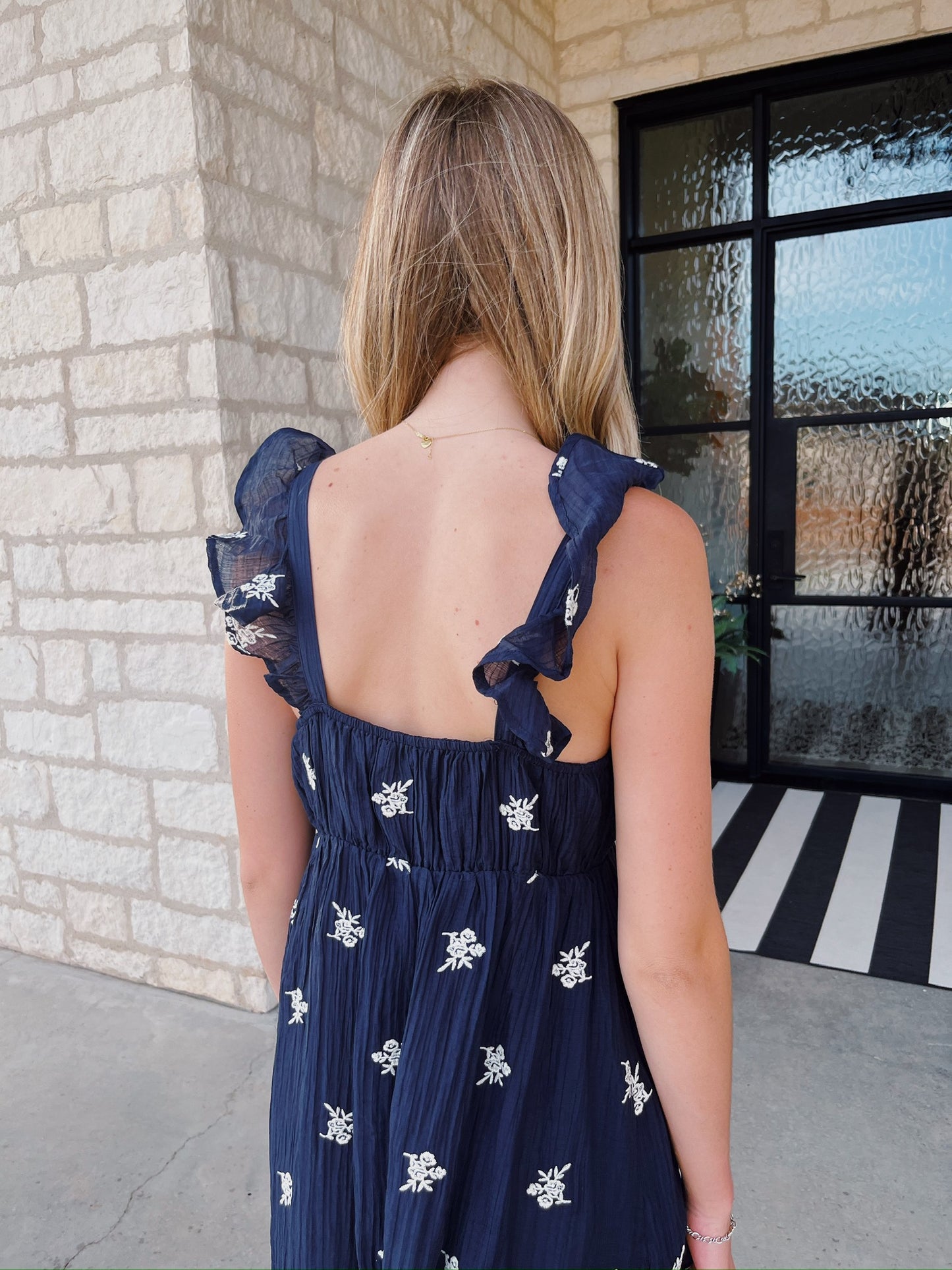 Navy Floral Embroidered Dress