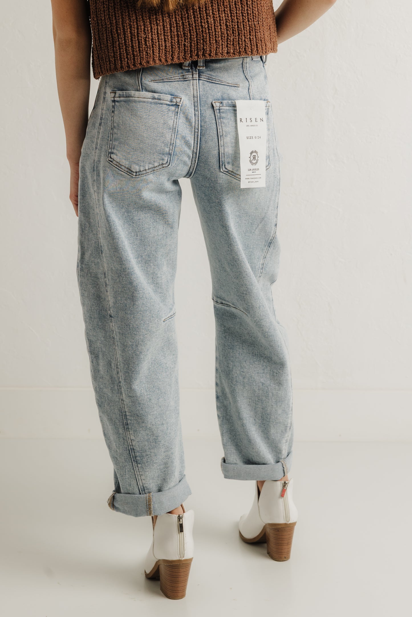 Light Wash Cuffed Barrel Jeans