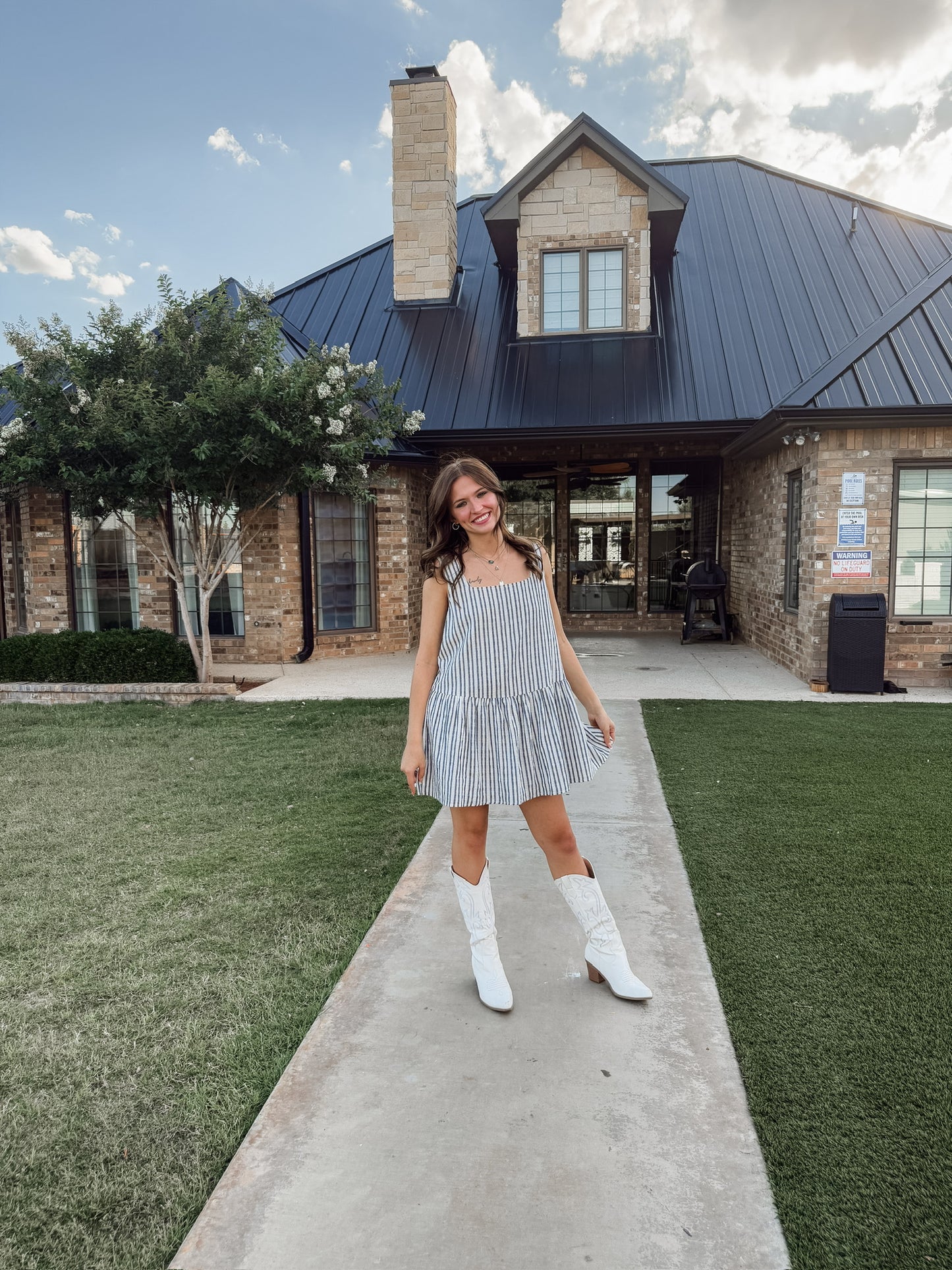 Navy Striped Mini Dress (100% Cotton)