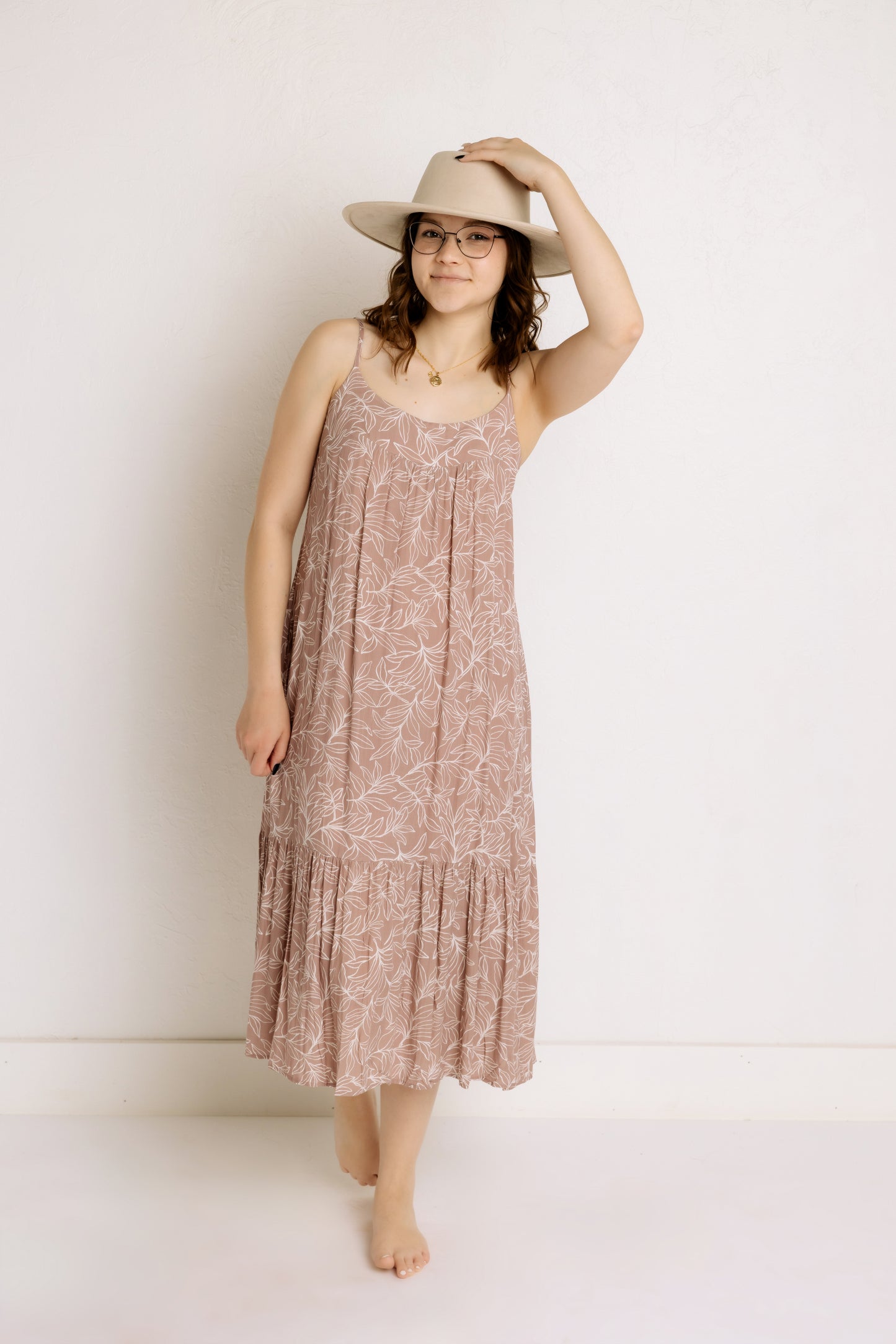 Leaf Print Dress in Mauve