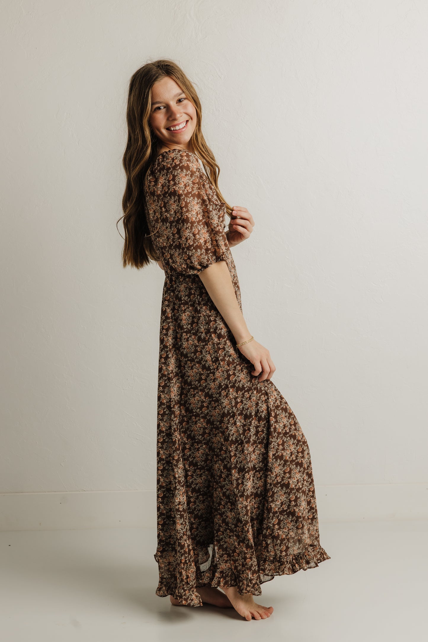 Brown Floral Sweetheart Maxi
