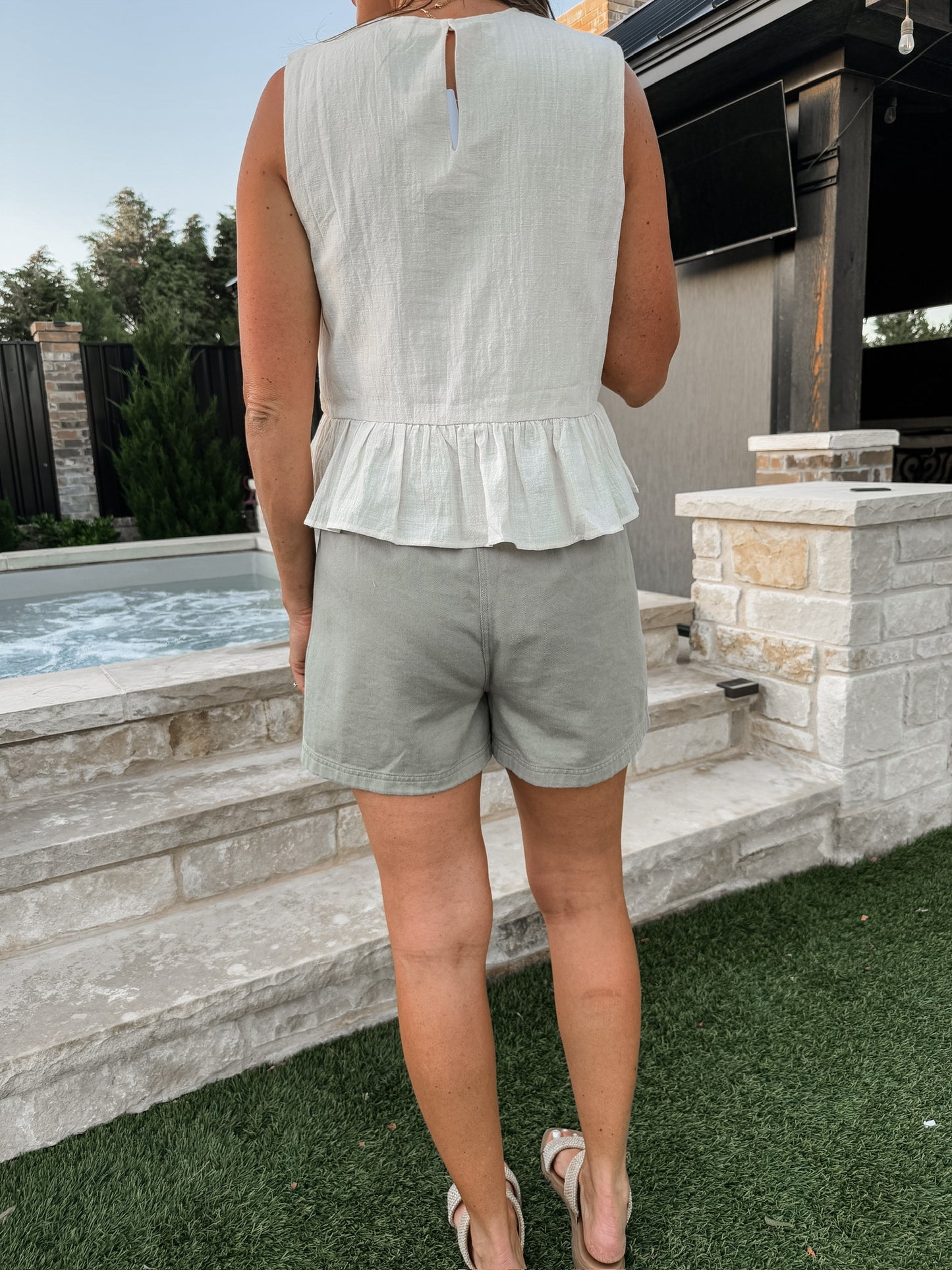 Sage Green Drawstring Shorts (100% Cotton)