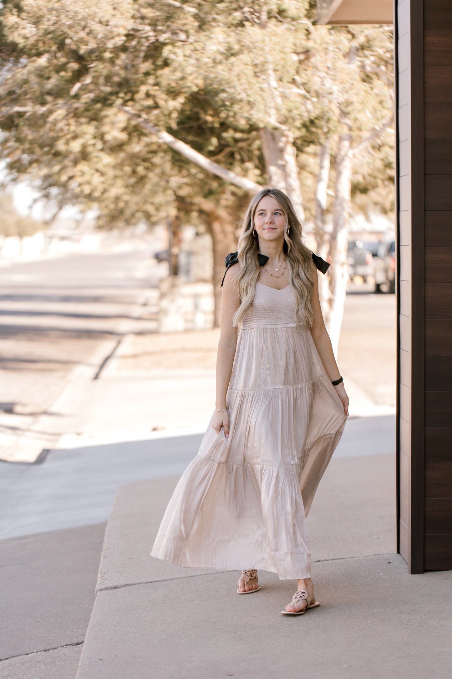 Champagne Satin Maxi Dress