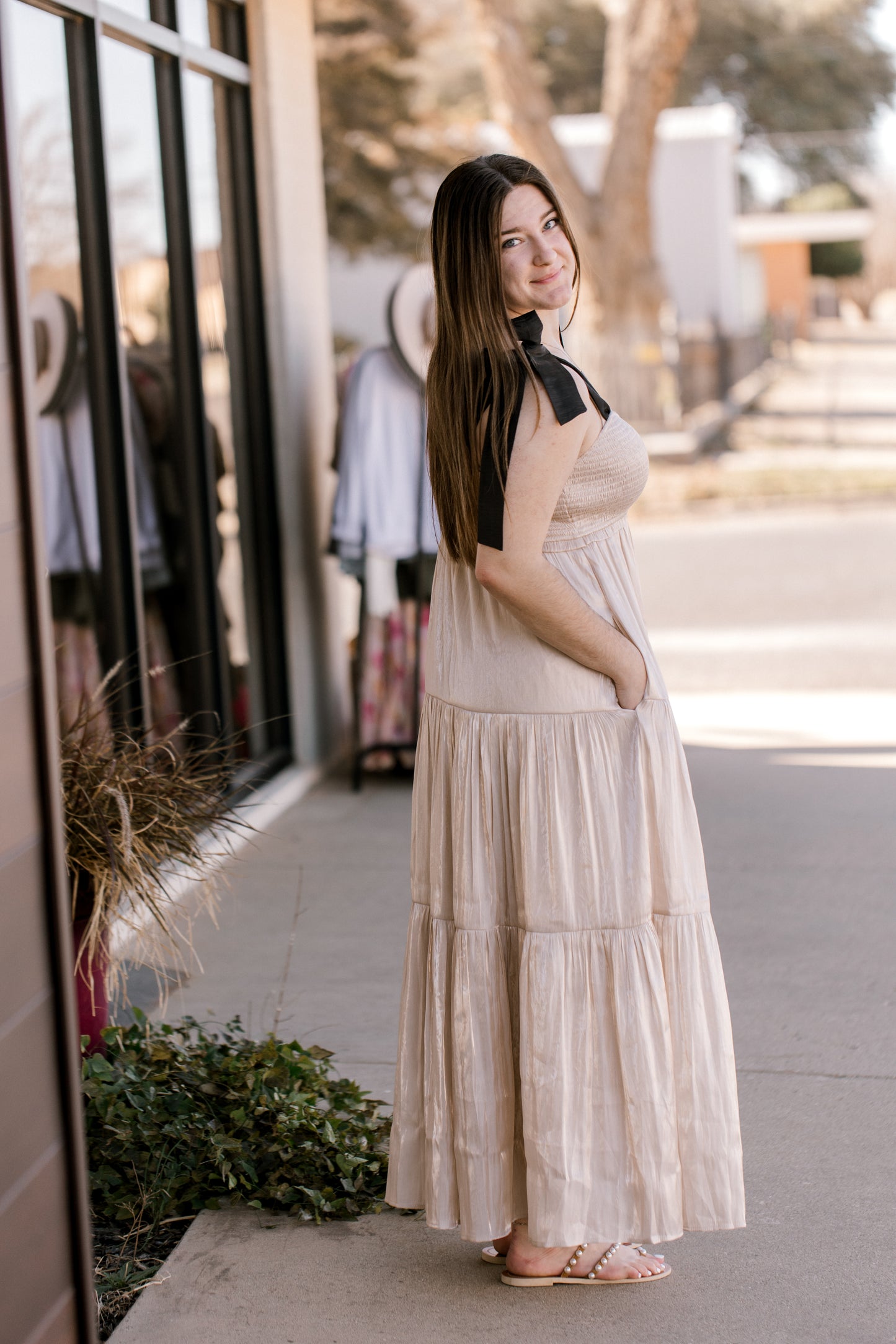 Champagne Satin Maxi Dress