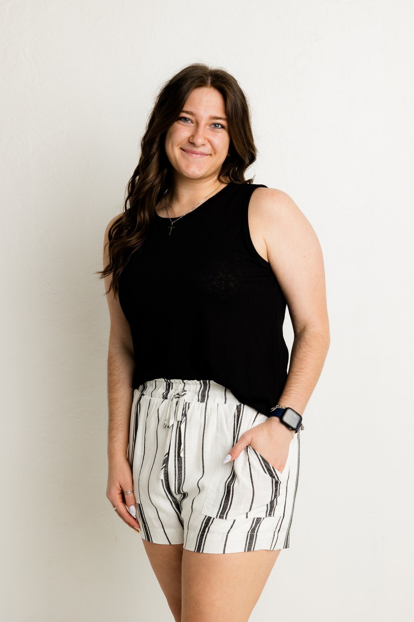 Black & Ivory Striped Shorts (100% Cotton)