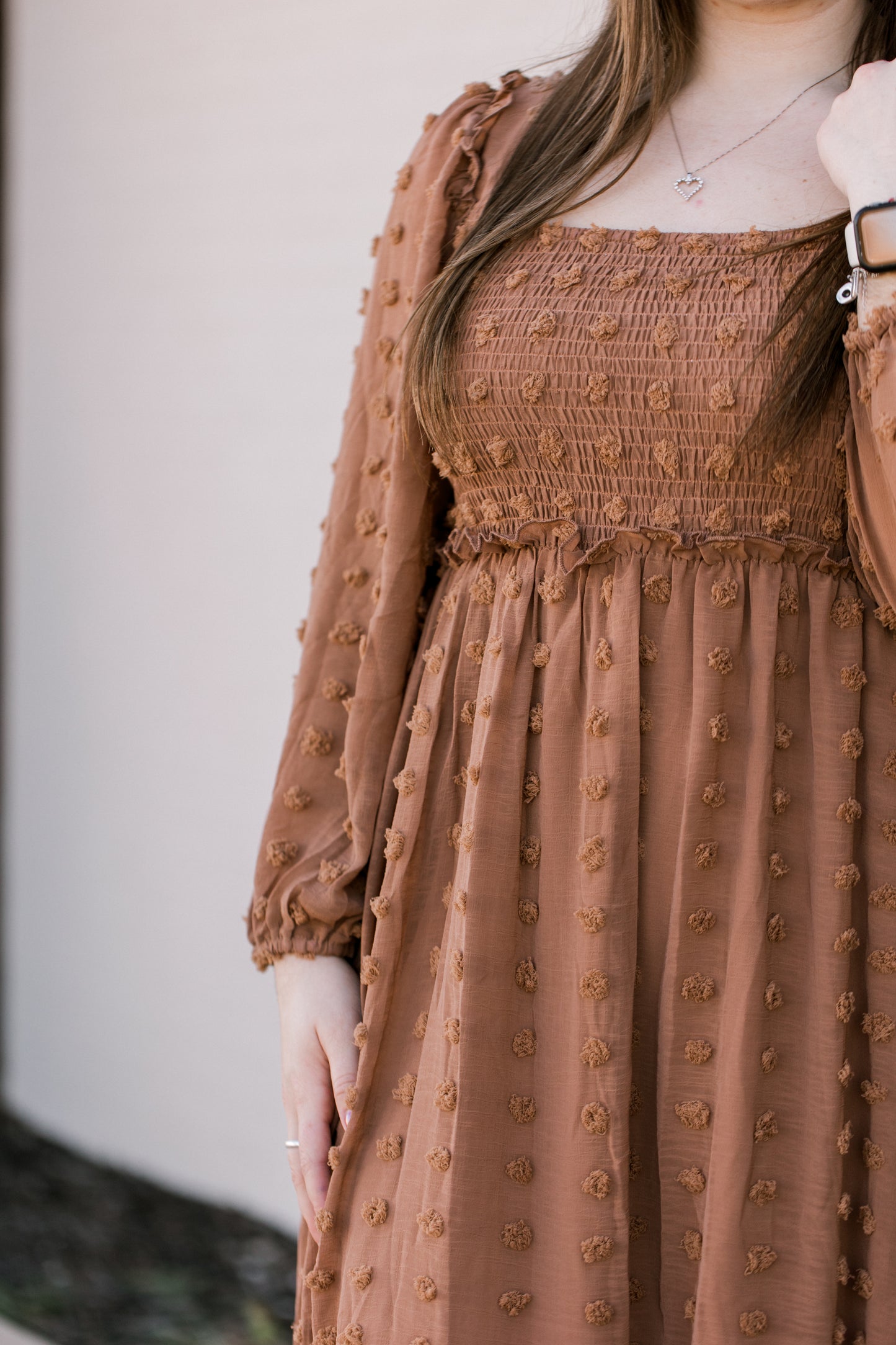 Swiss Dot Mini Dress in Brown