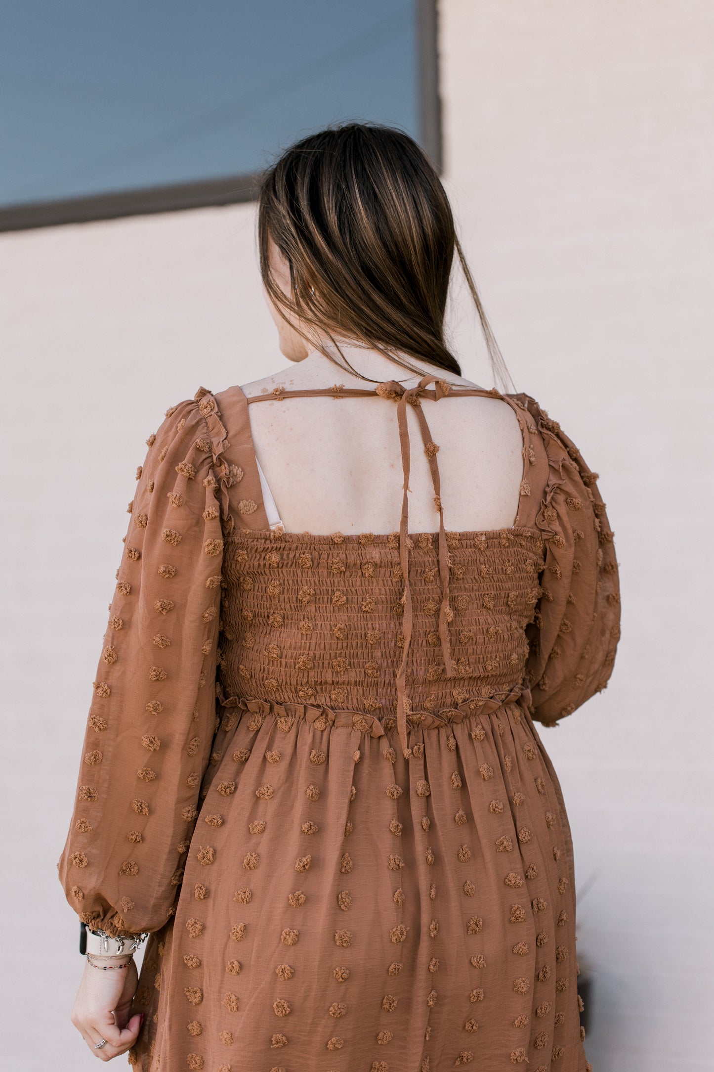 Swiss Dot Mini Dress in Brown