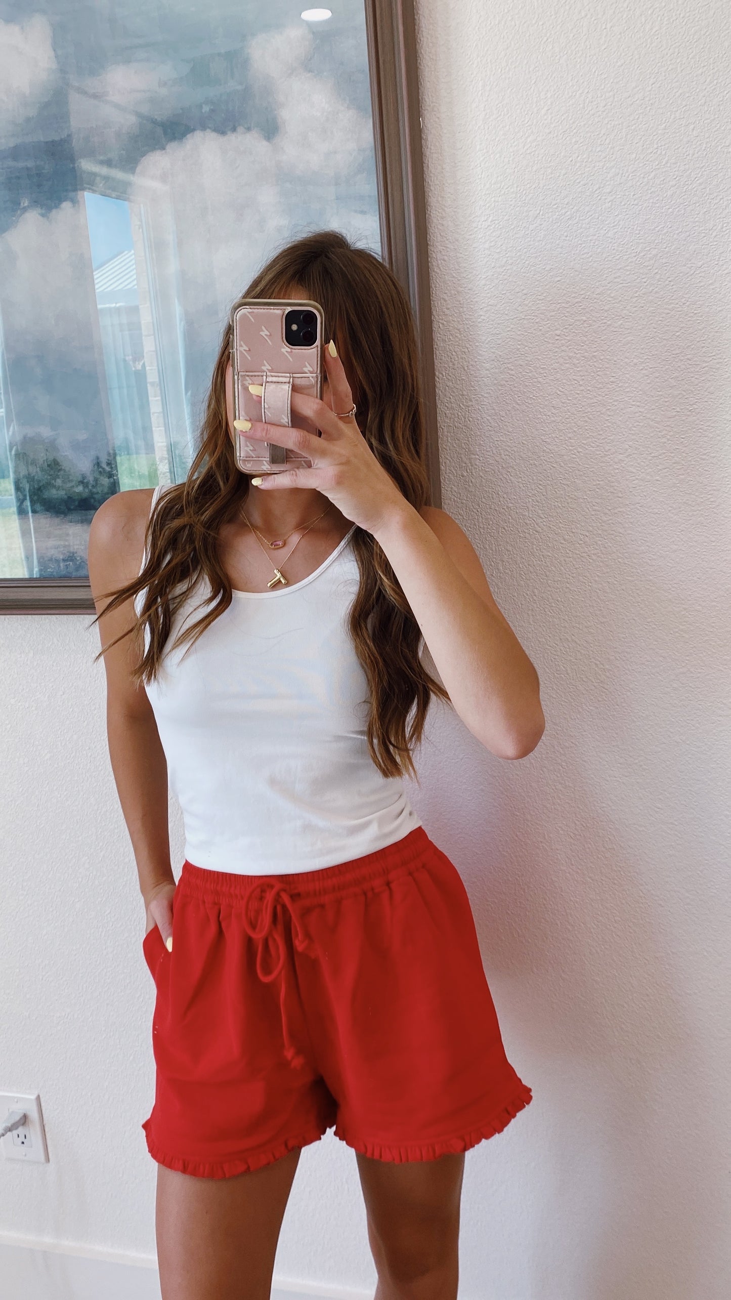 Ruffled Shorts in Red (100% COTTON)