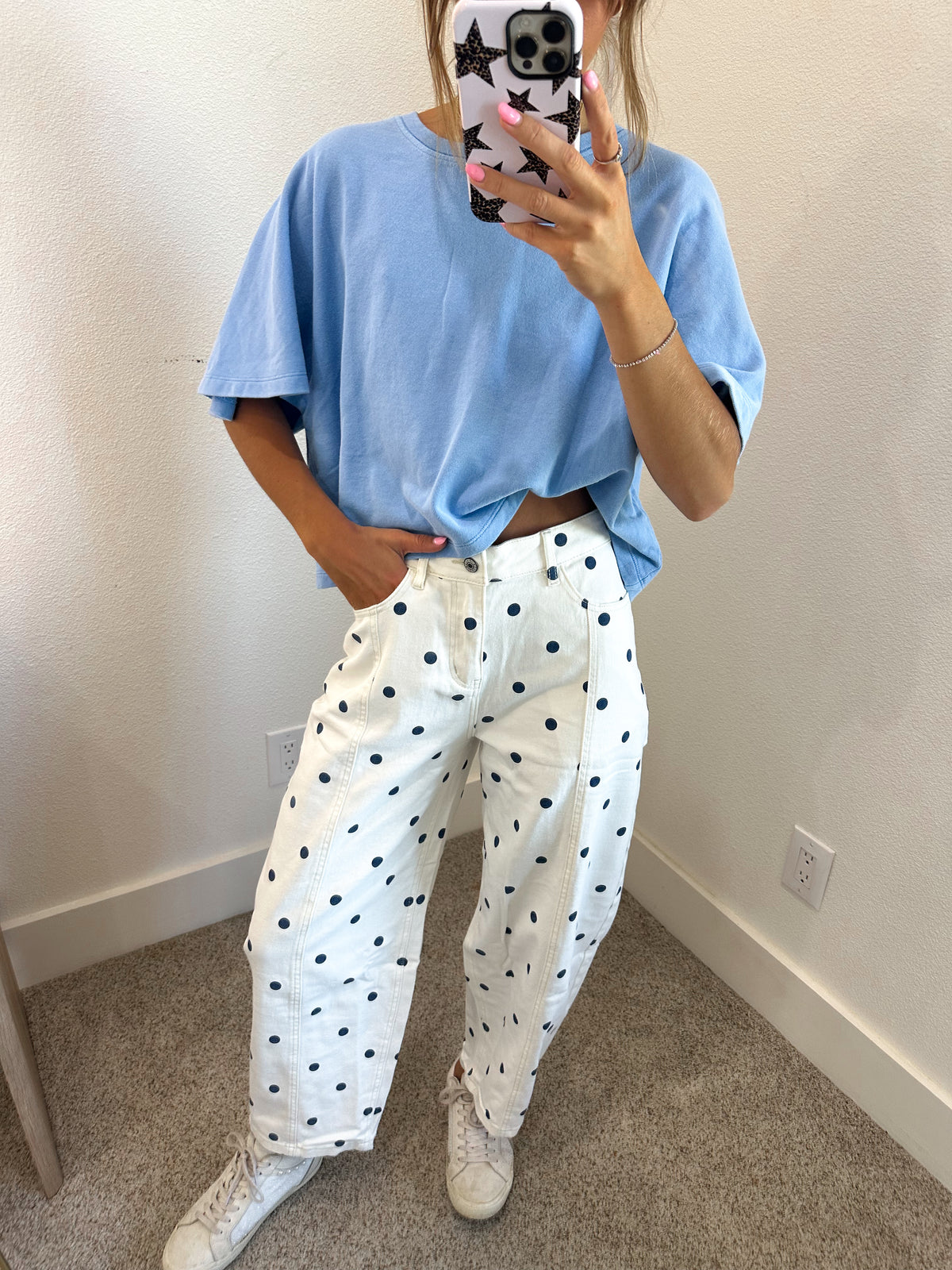 Blue Polka Dot Barrel Jeans