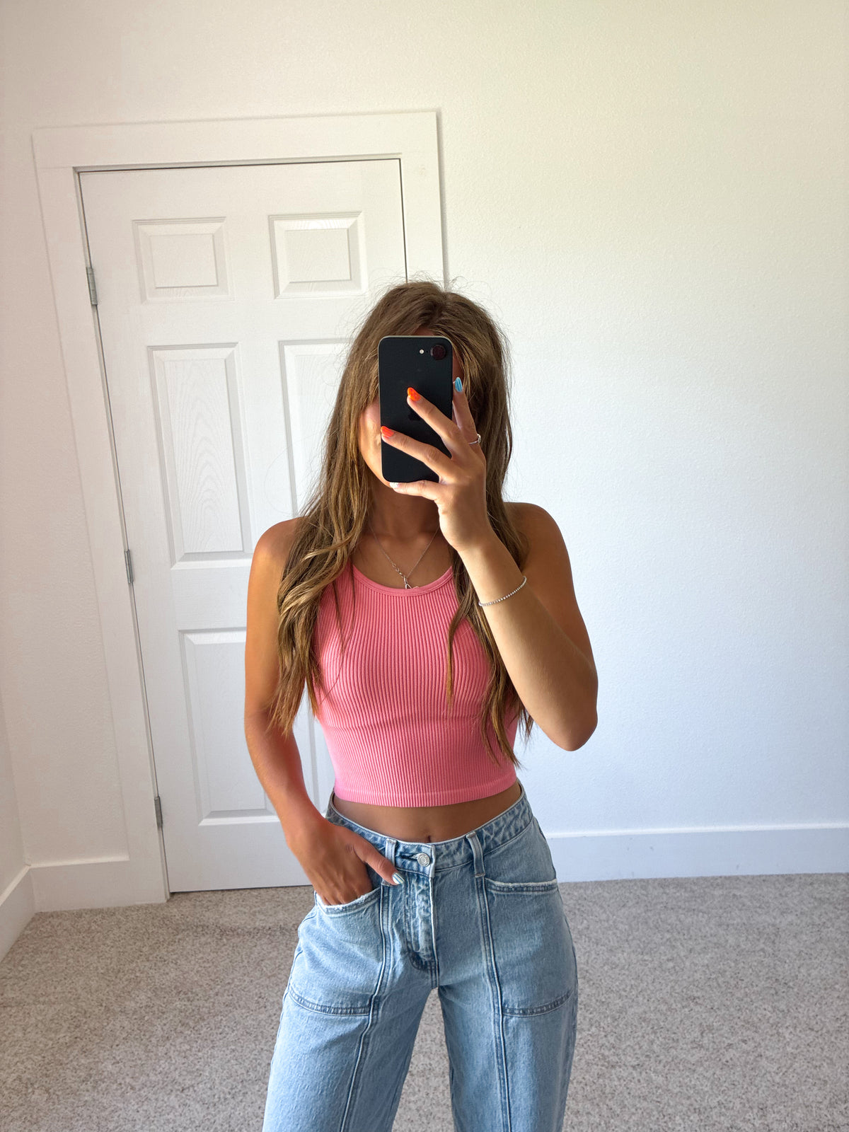 Seamless Halter Tank in Pink