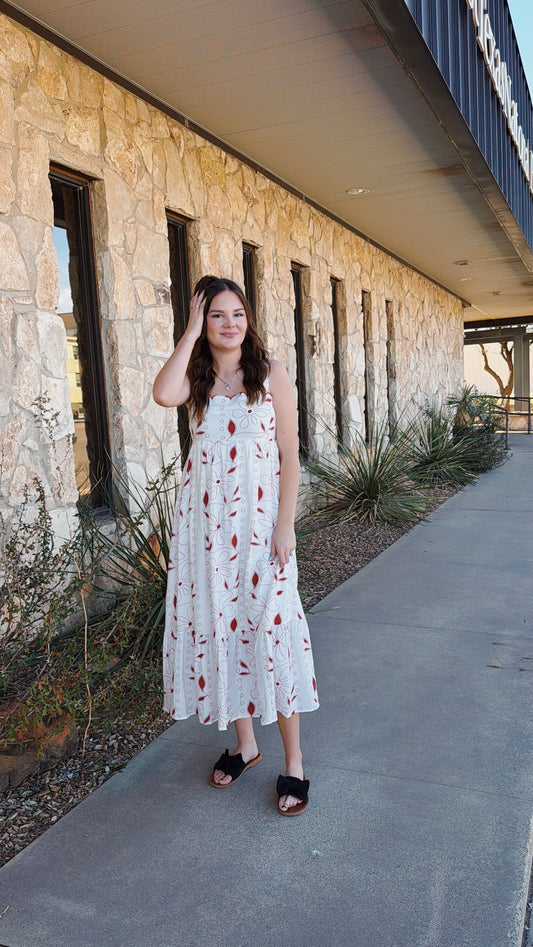 Red Floral Embroidered Dress